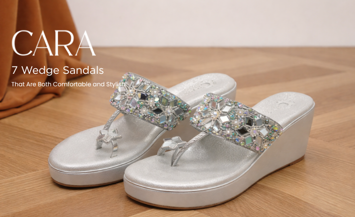 silver wedge sandals with mirror work