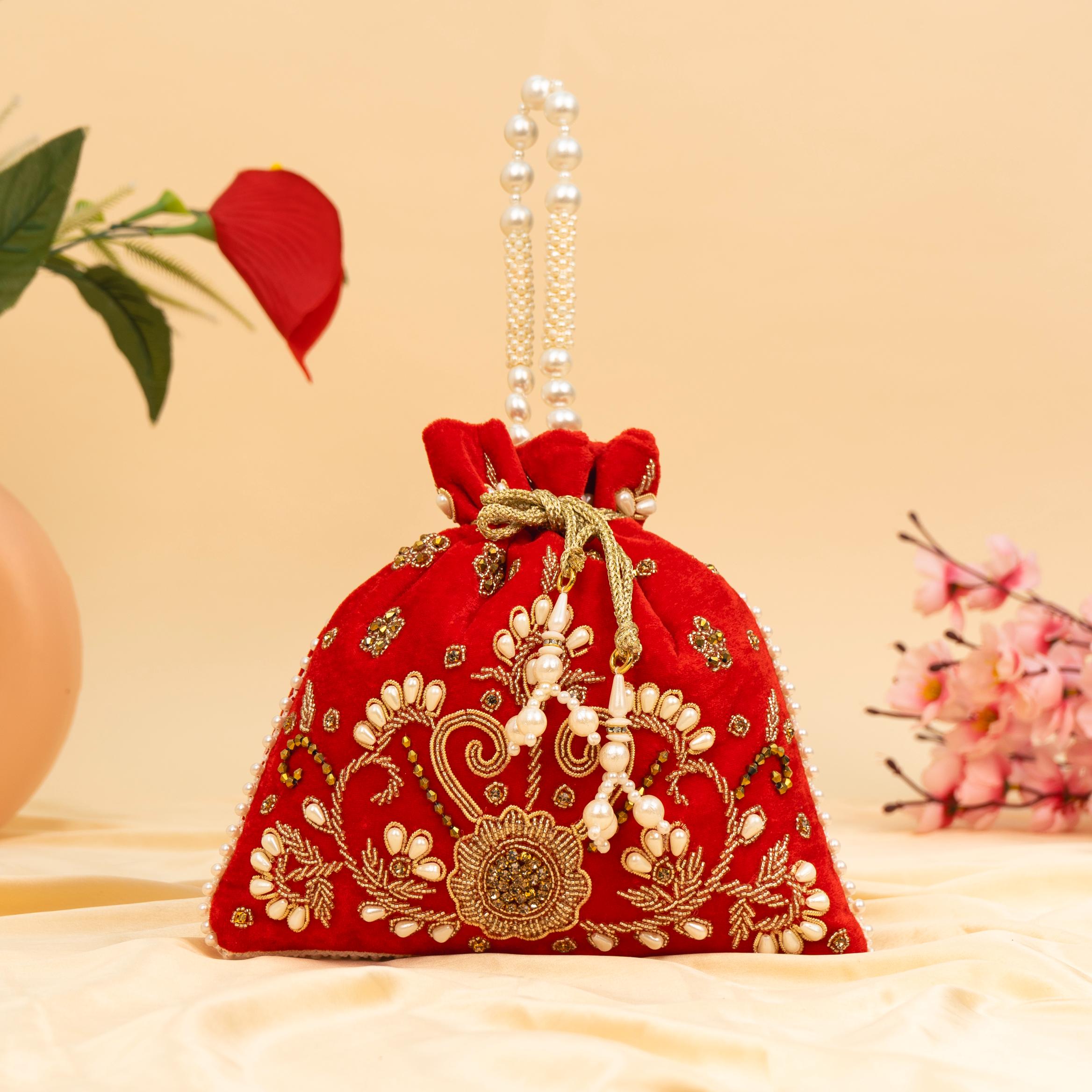 Vibrant Floral Zardosi Potli