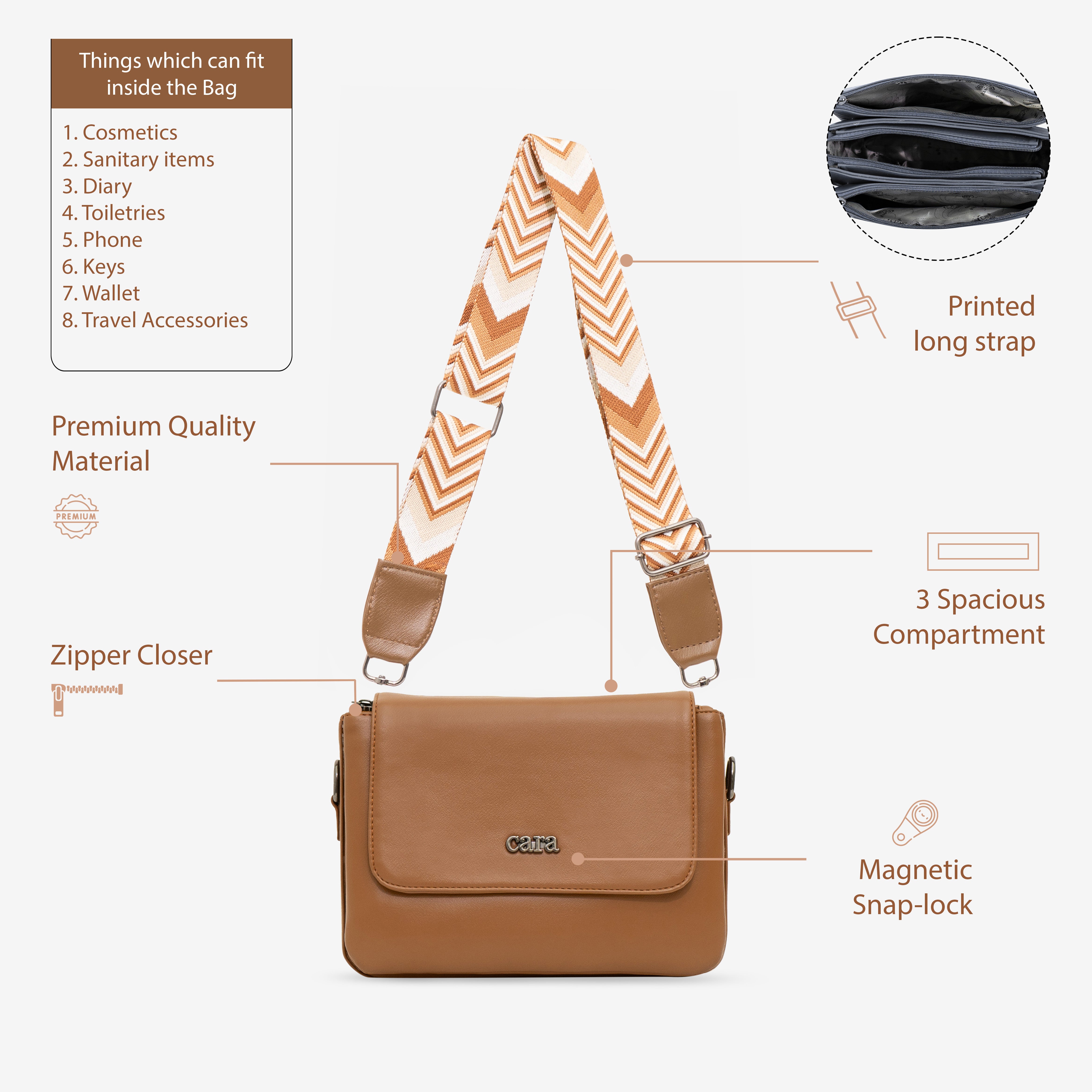 tan brown Casual Catcher slingbag | cara