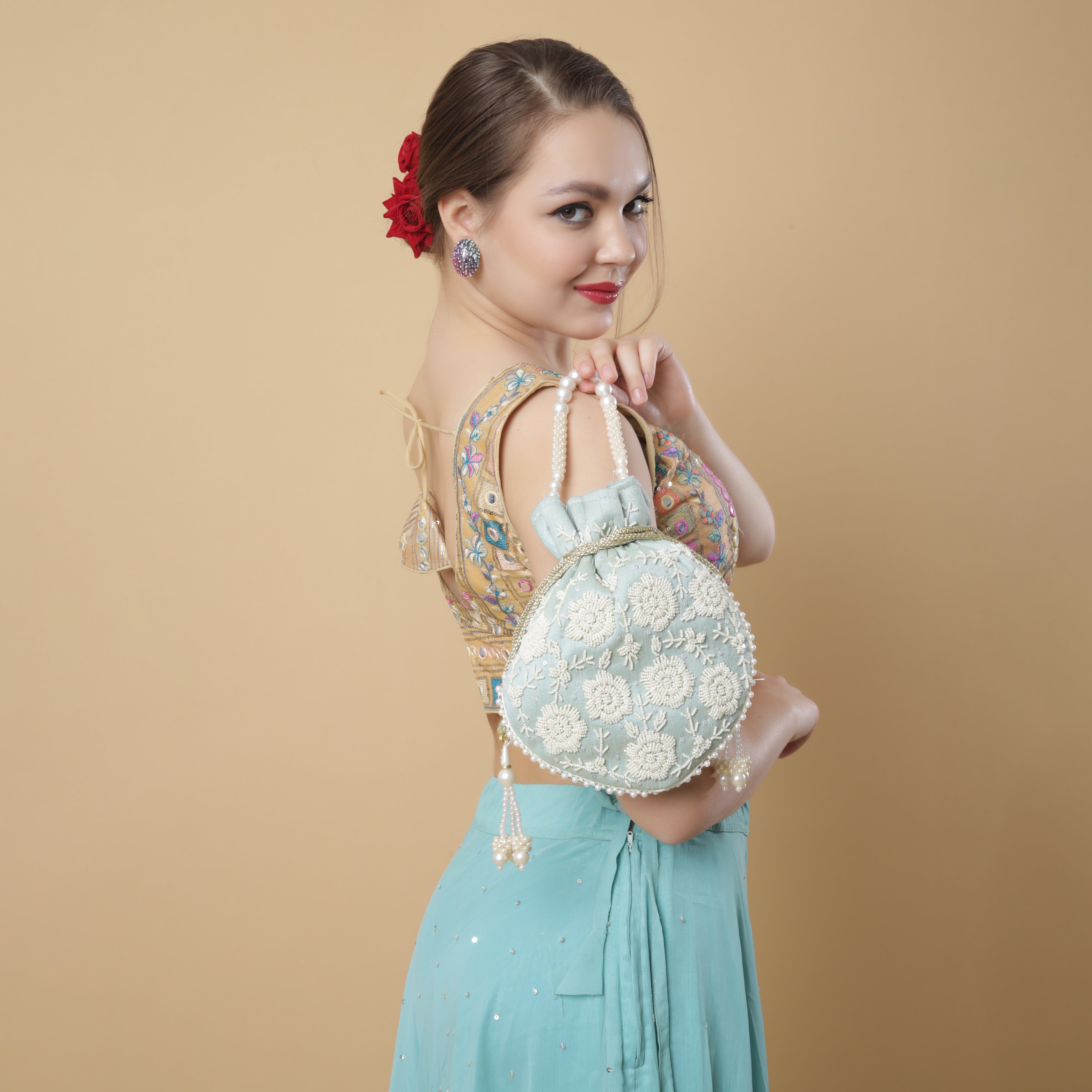 Light Blue Pearl Glow Fantasy Potli