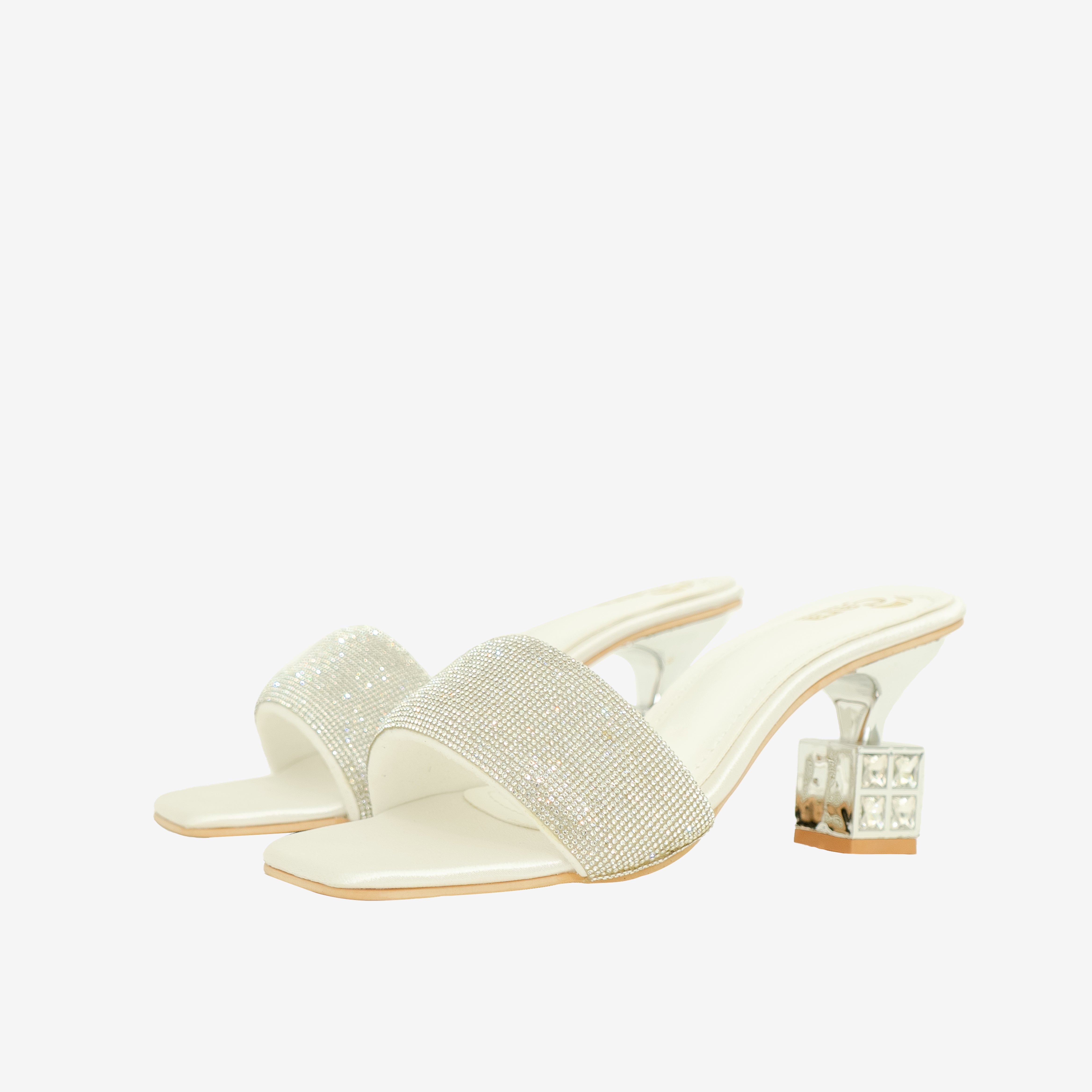 white Crystalized Embellished Heels | Cara