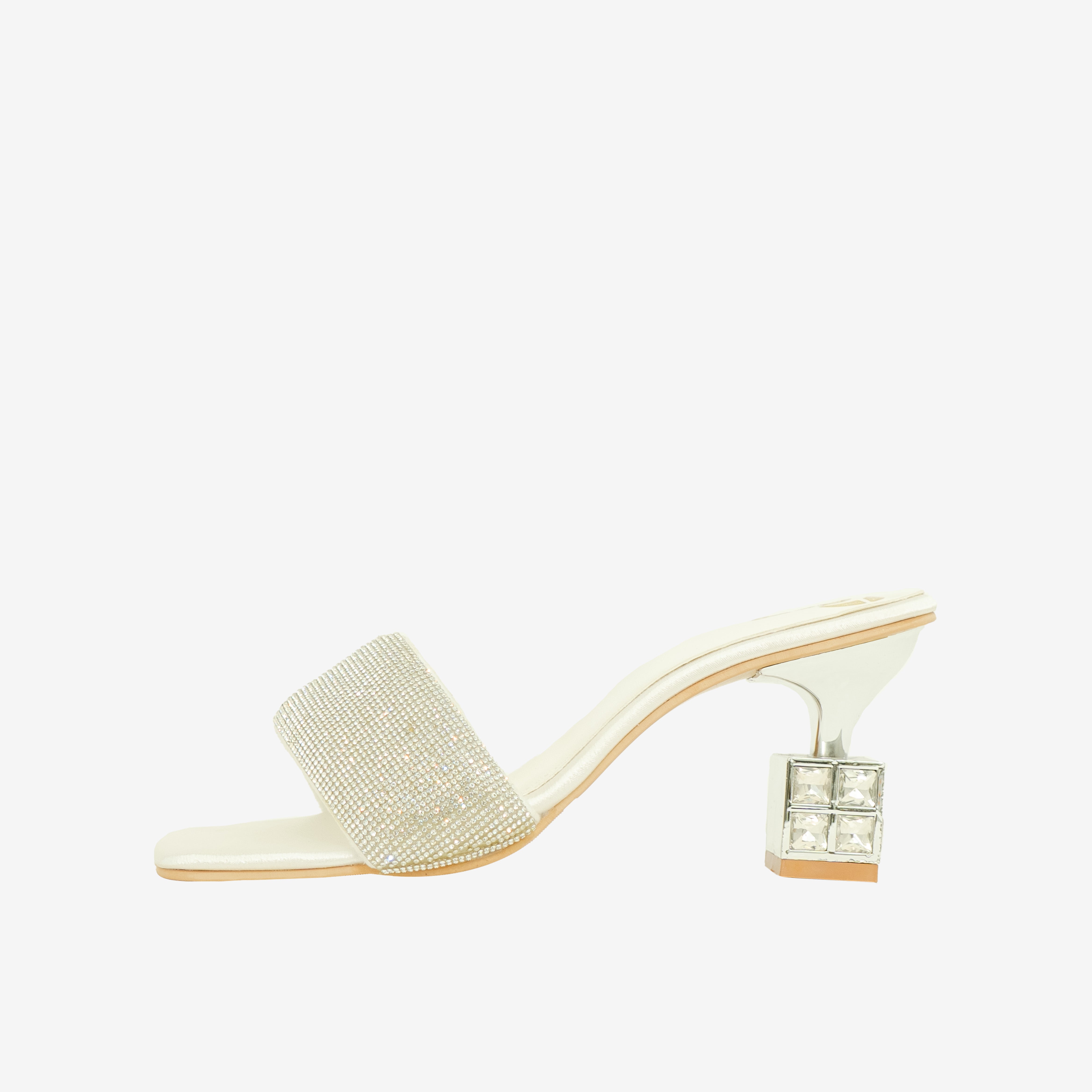 white Crystalized Embellished Heels | Cara