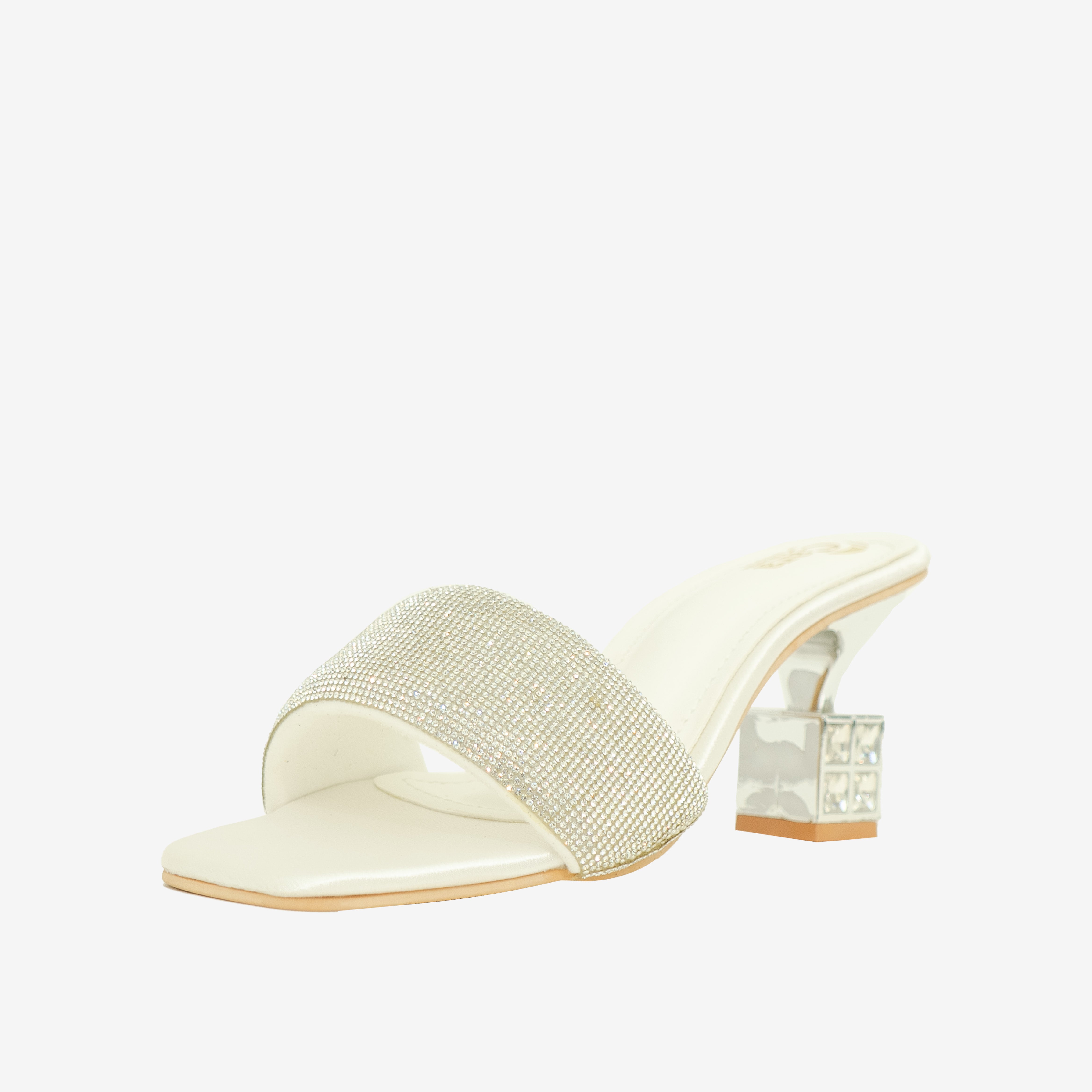 white Crystalized Embellished Heels | Cara