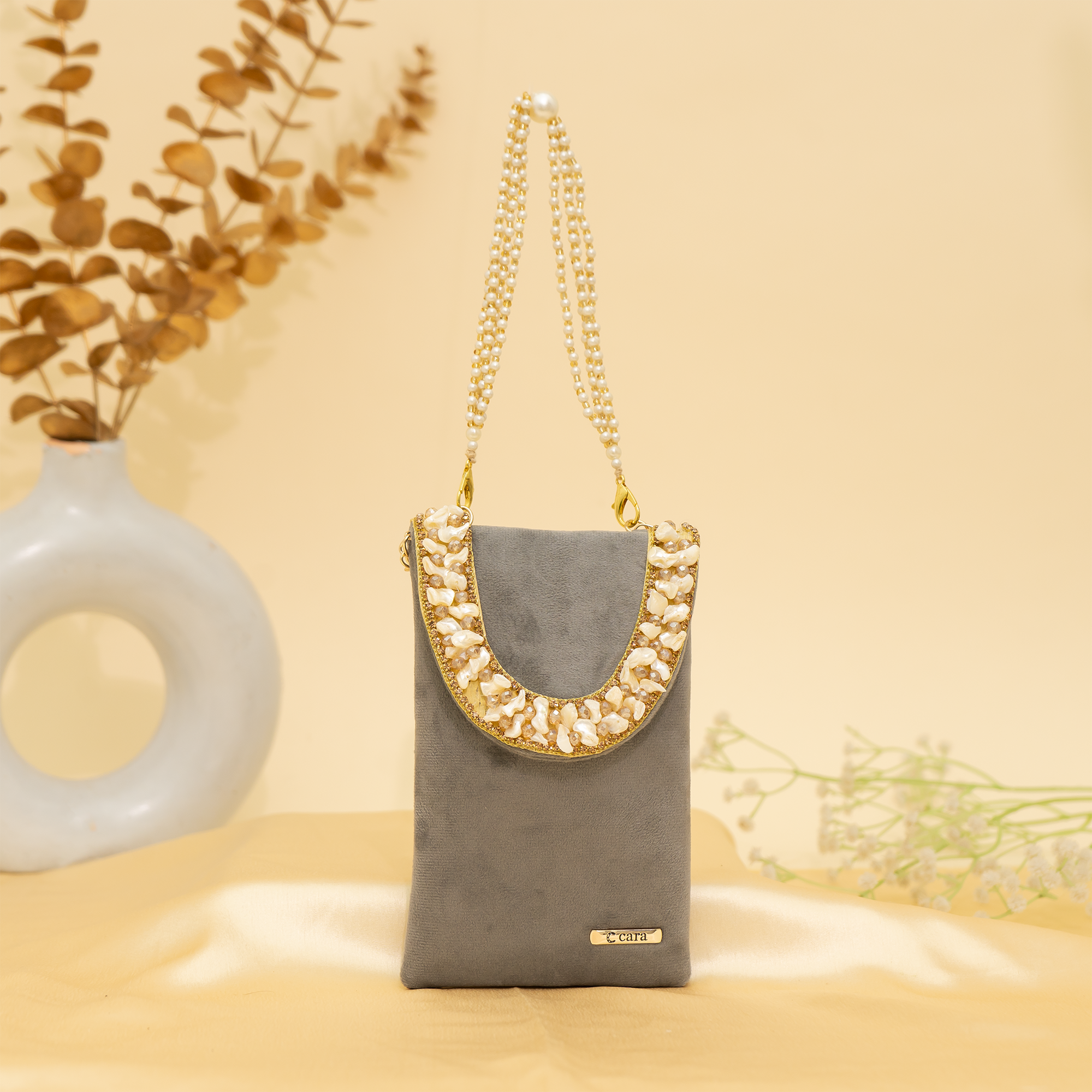 grey Velvet Pearl Mobile Sling| cara