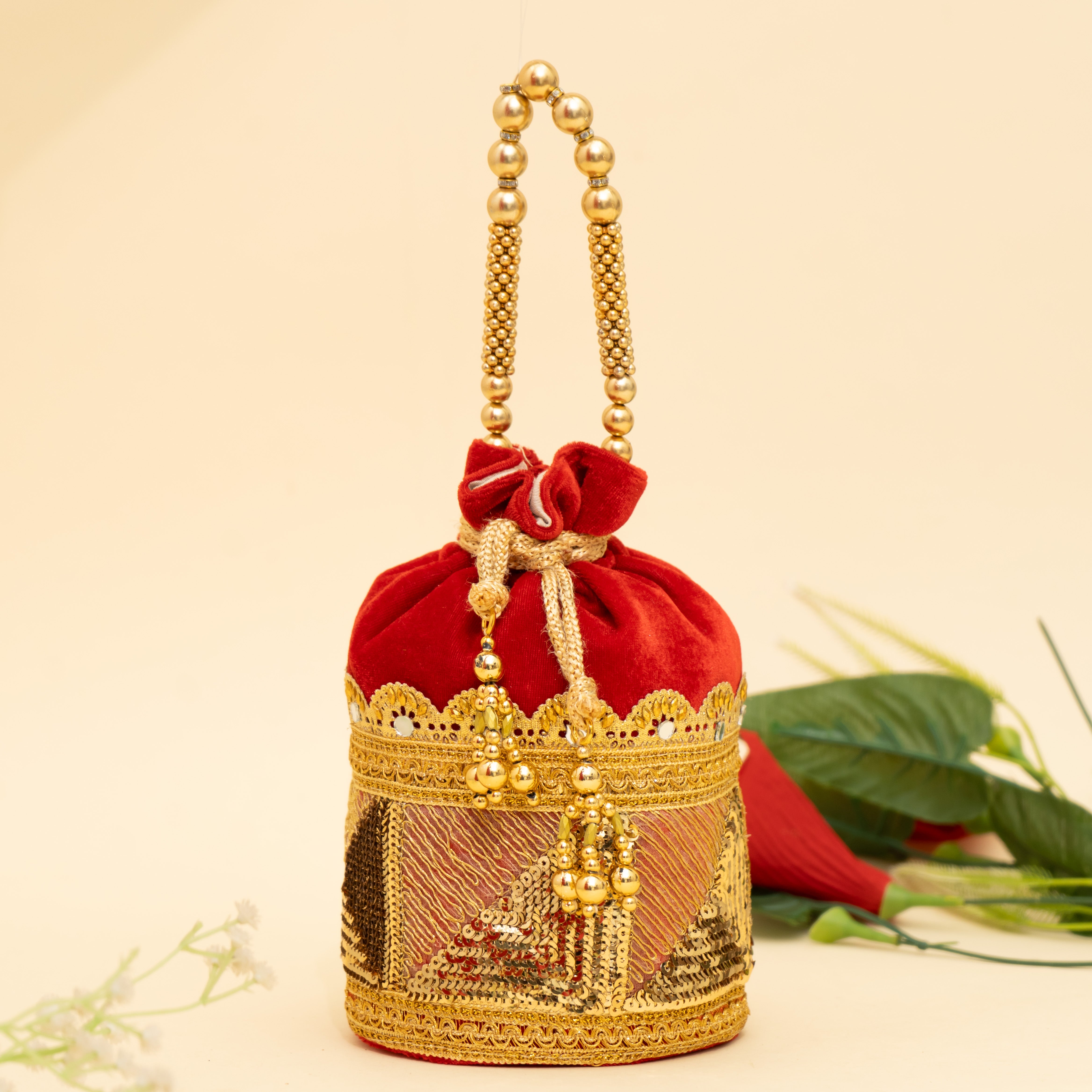 red Golden Gleam potli | CARA