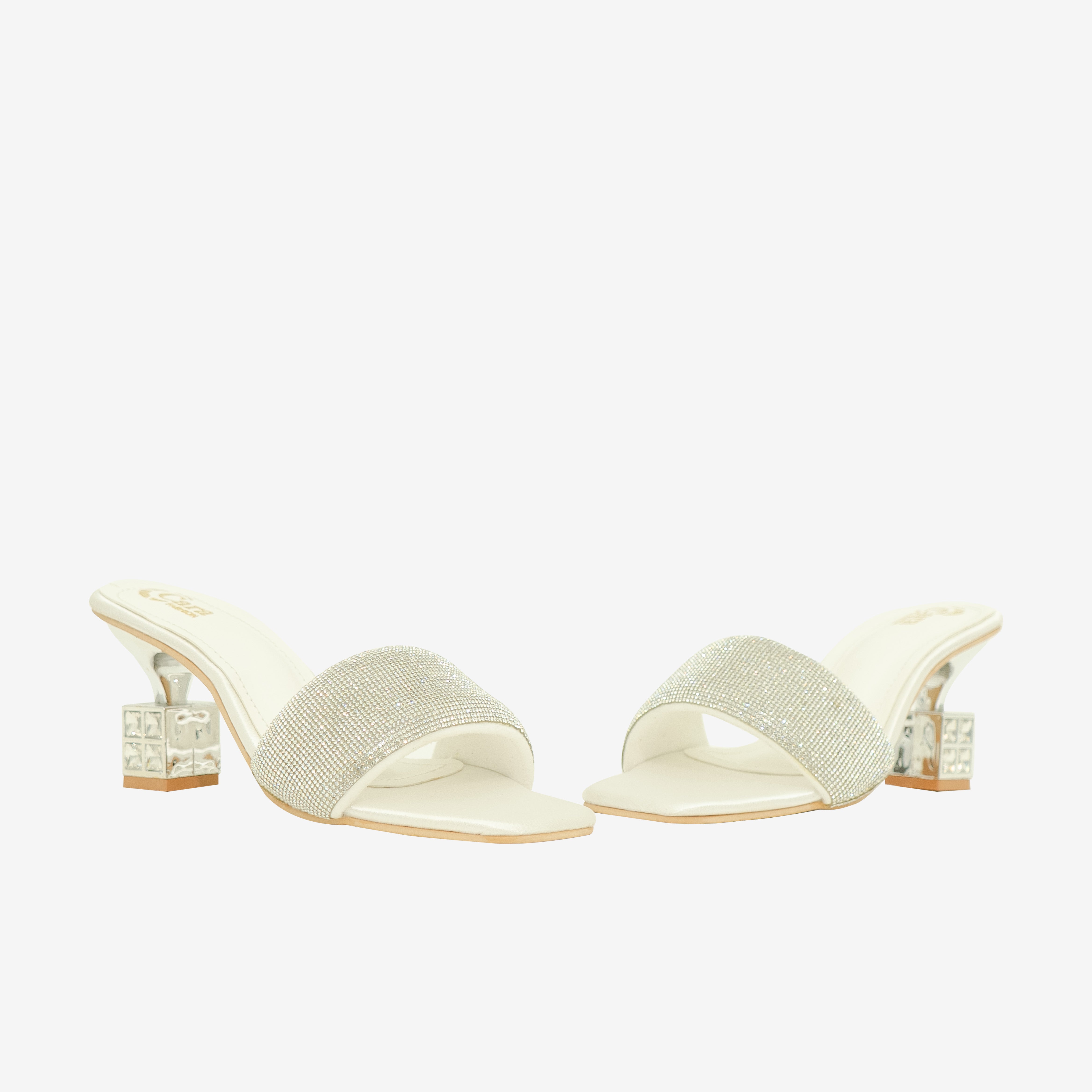white Crystalized Embellished Heels | Cara