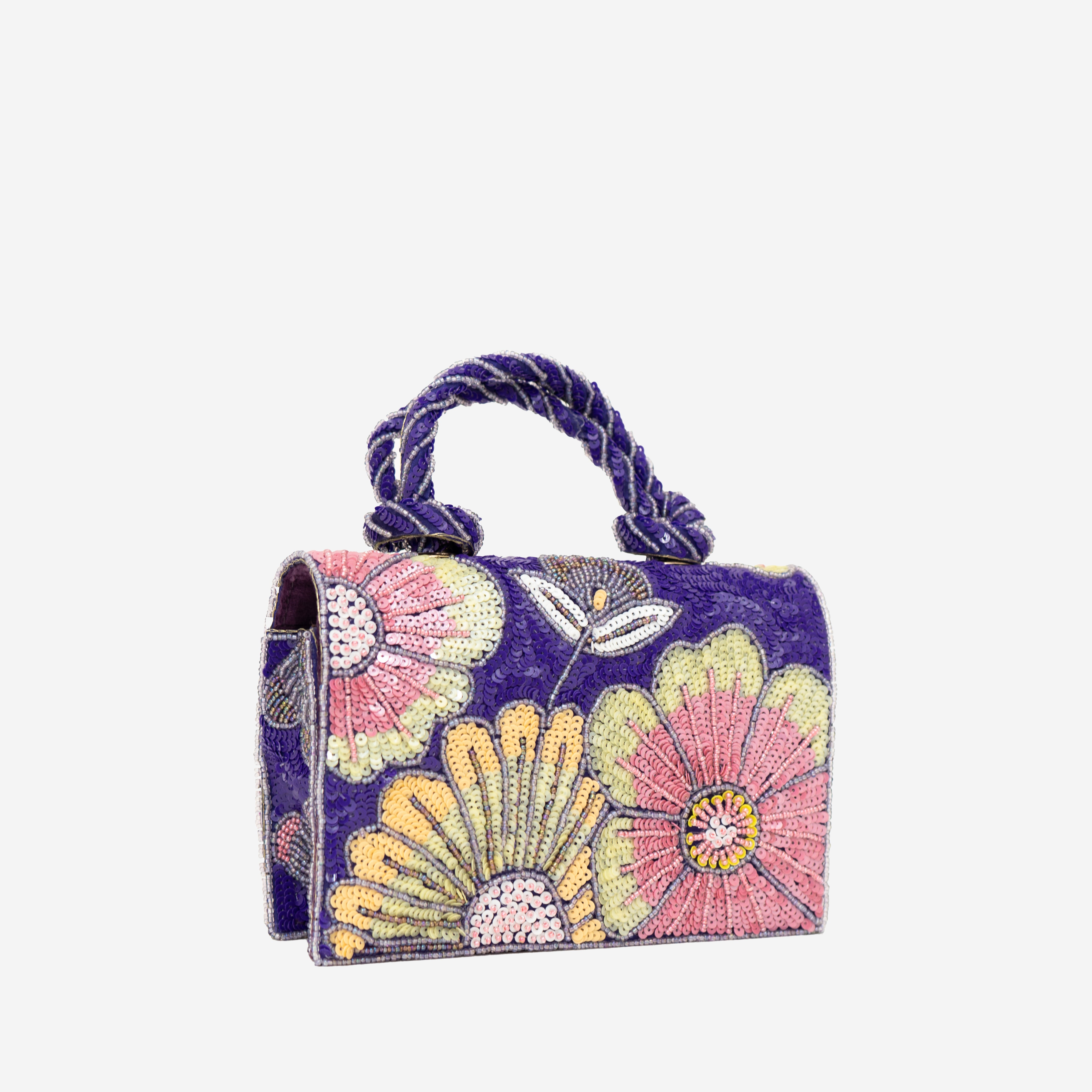 Violet Pastel Floral Beaded Clutch