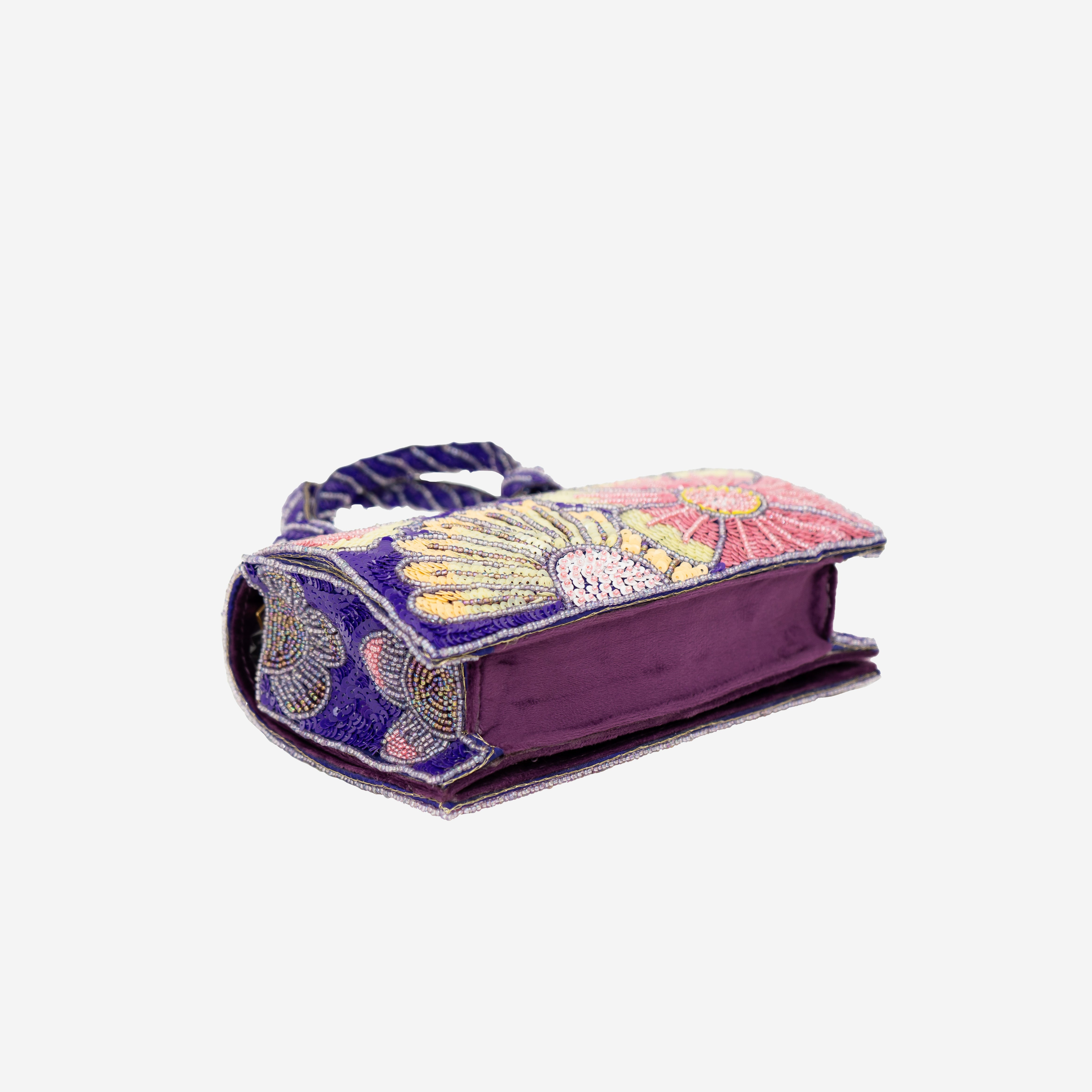 Violet Pastel Floral Beaded Clutch