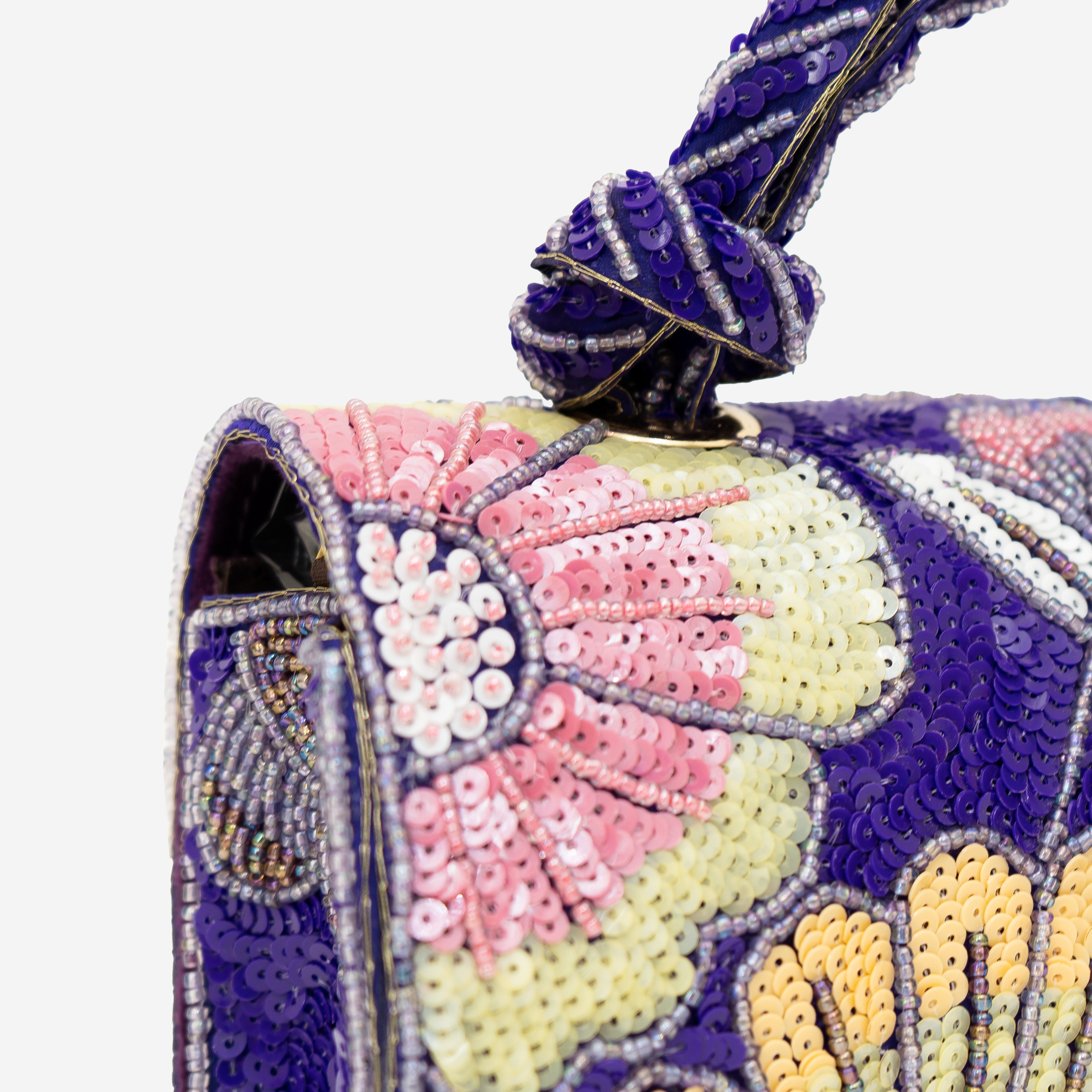 Violet Pastel Floral Beaded Clutch