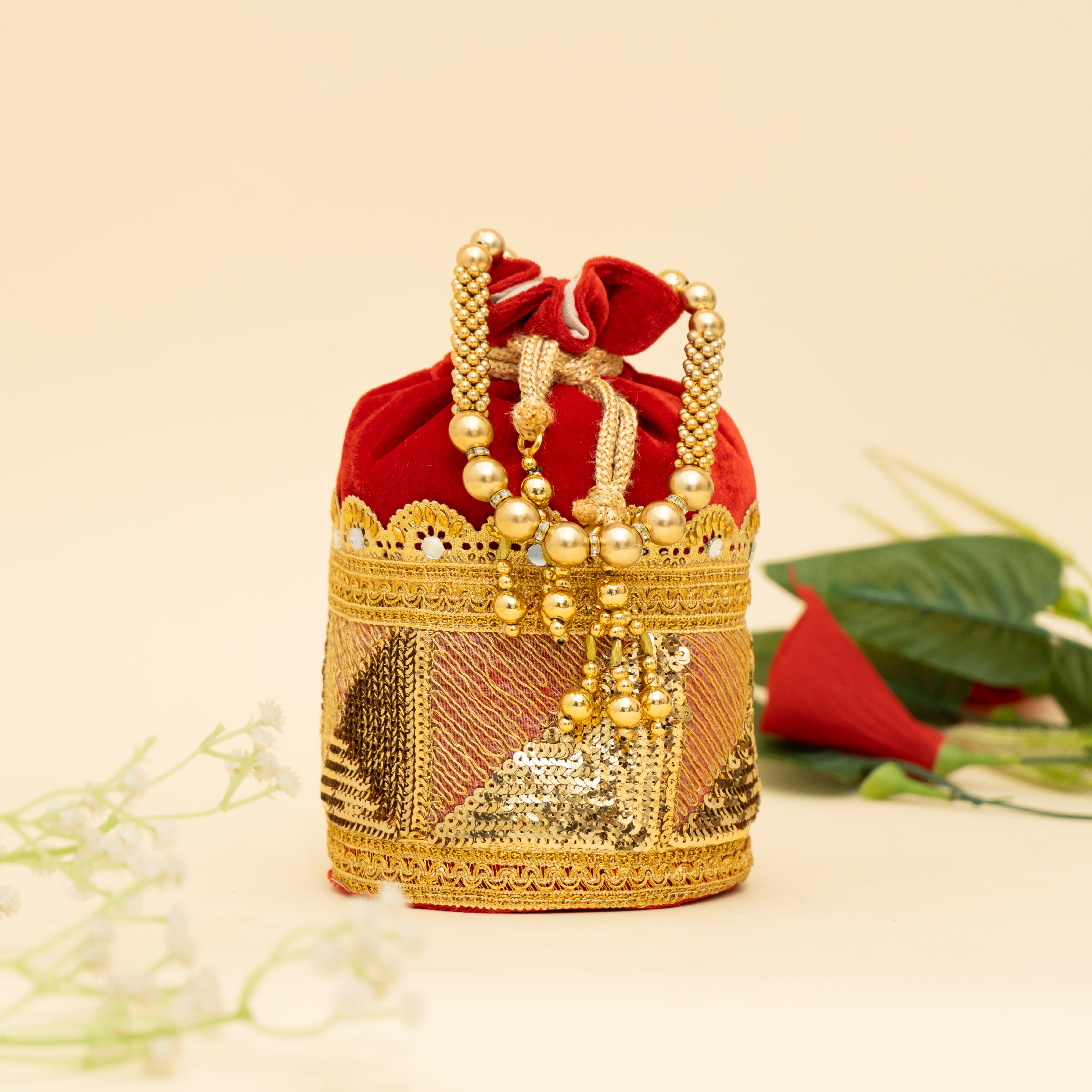 red Golden Gleam potli | CARA