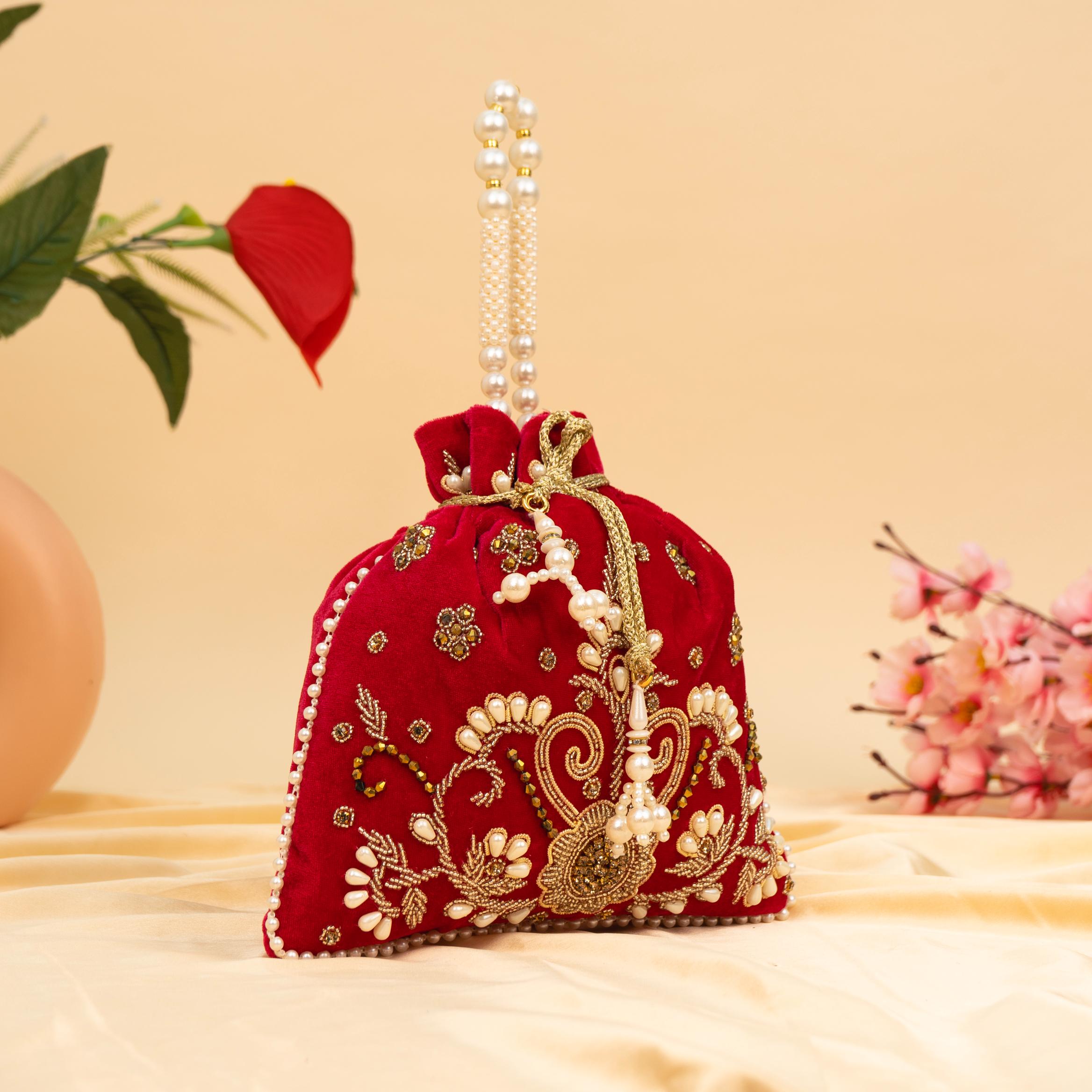 Vibrant Floral Zardosi Potli