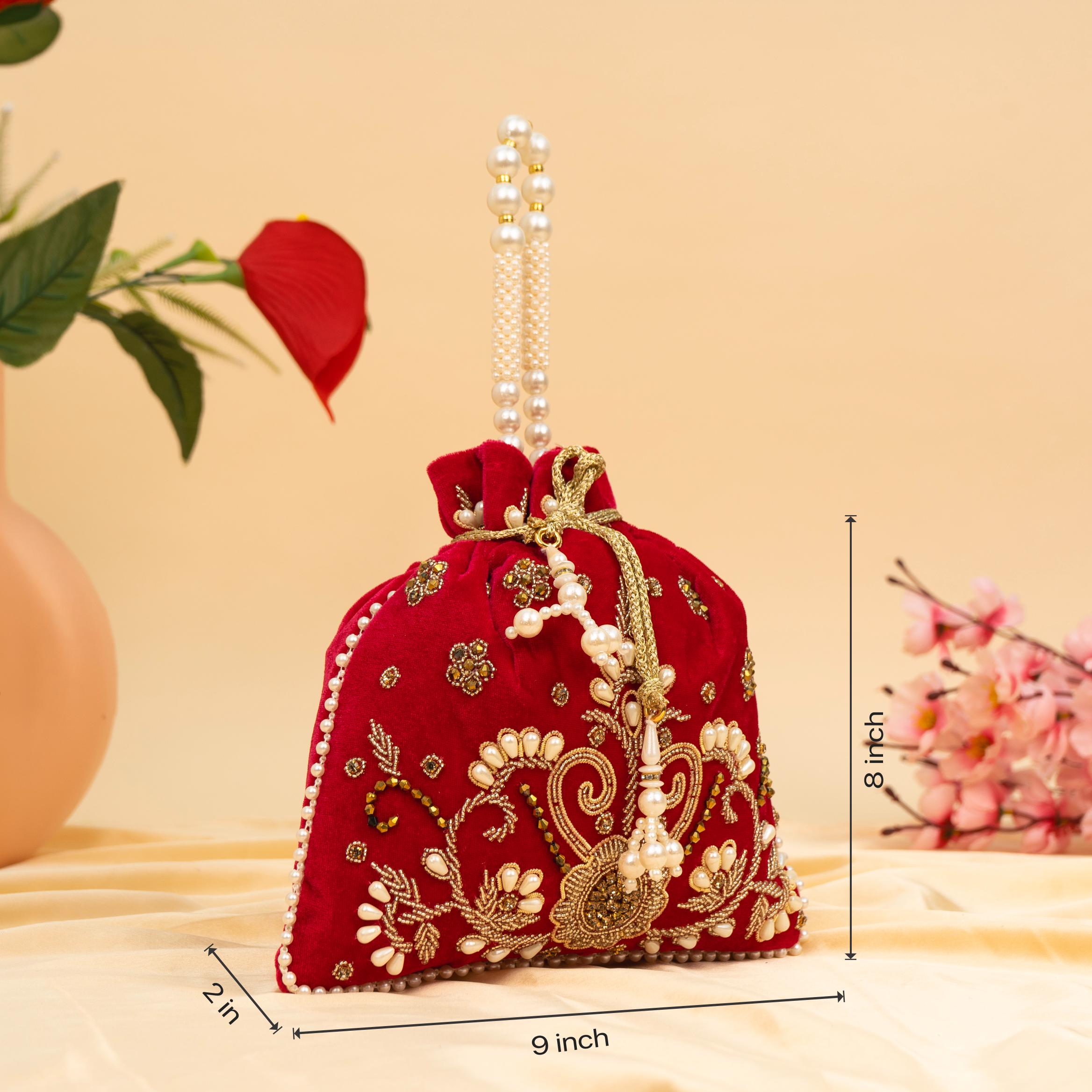 Vibrant Floral Zardosi Potli