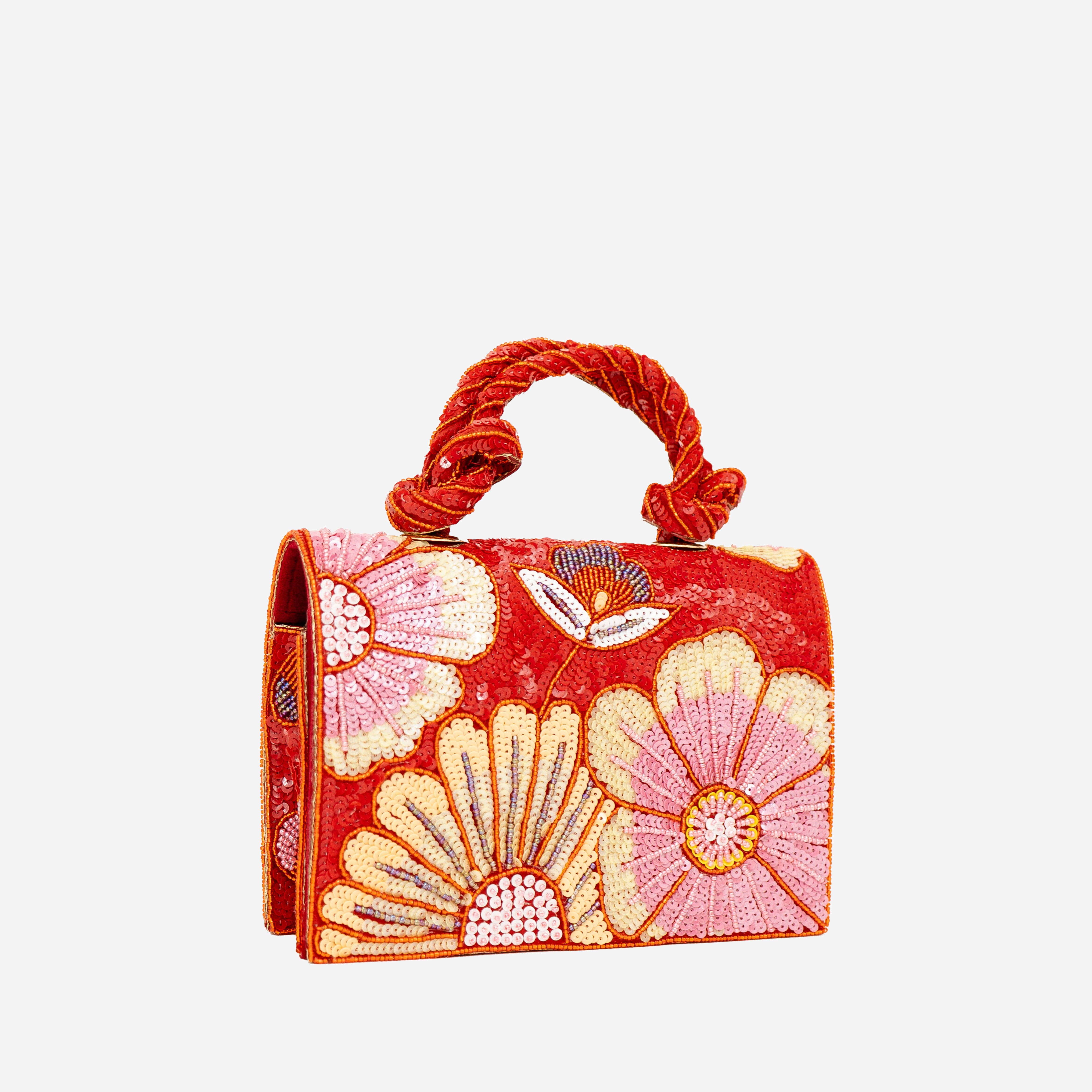 Red Pastel Floral Beaded Clutch