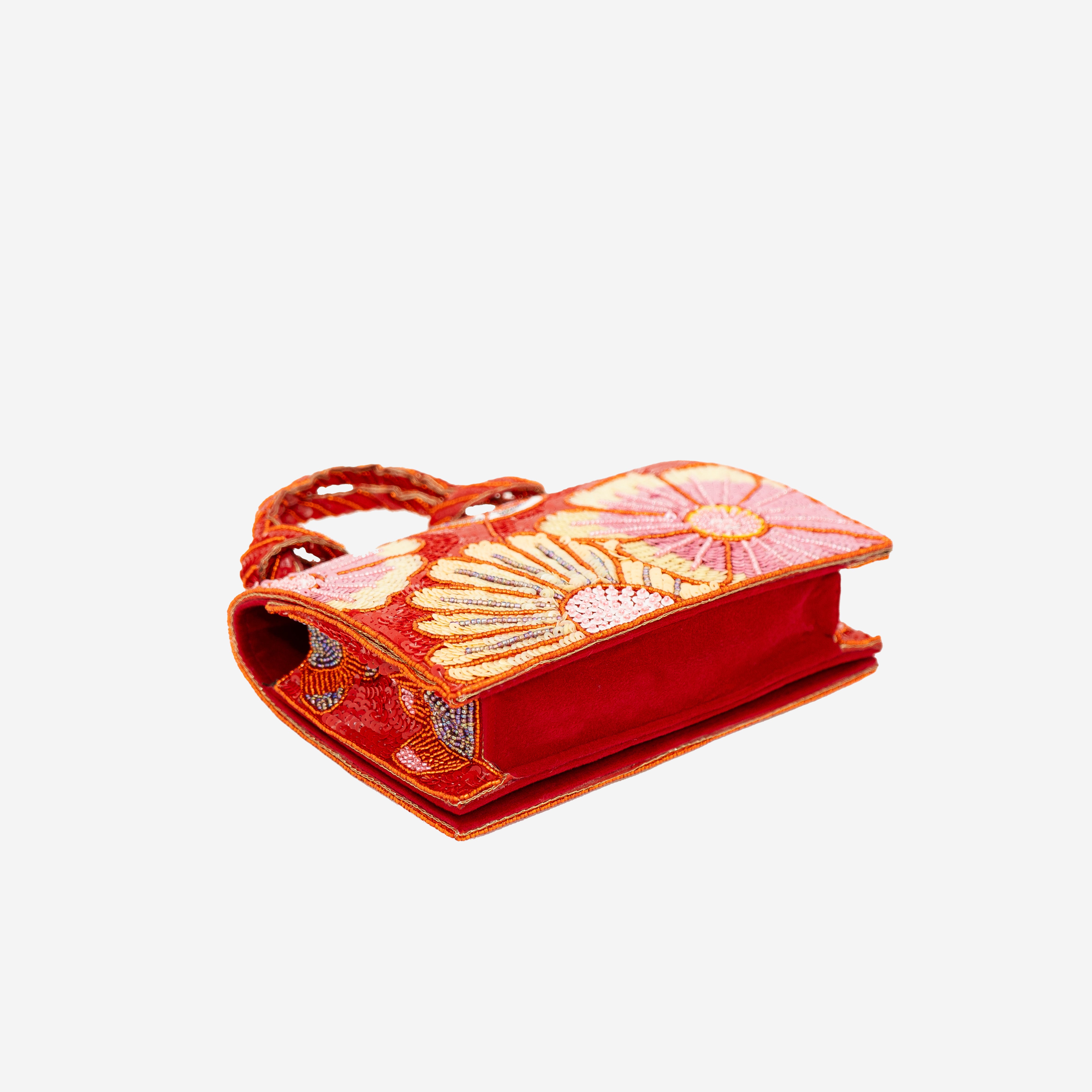 Red Pastel Floral Beaded Clutch