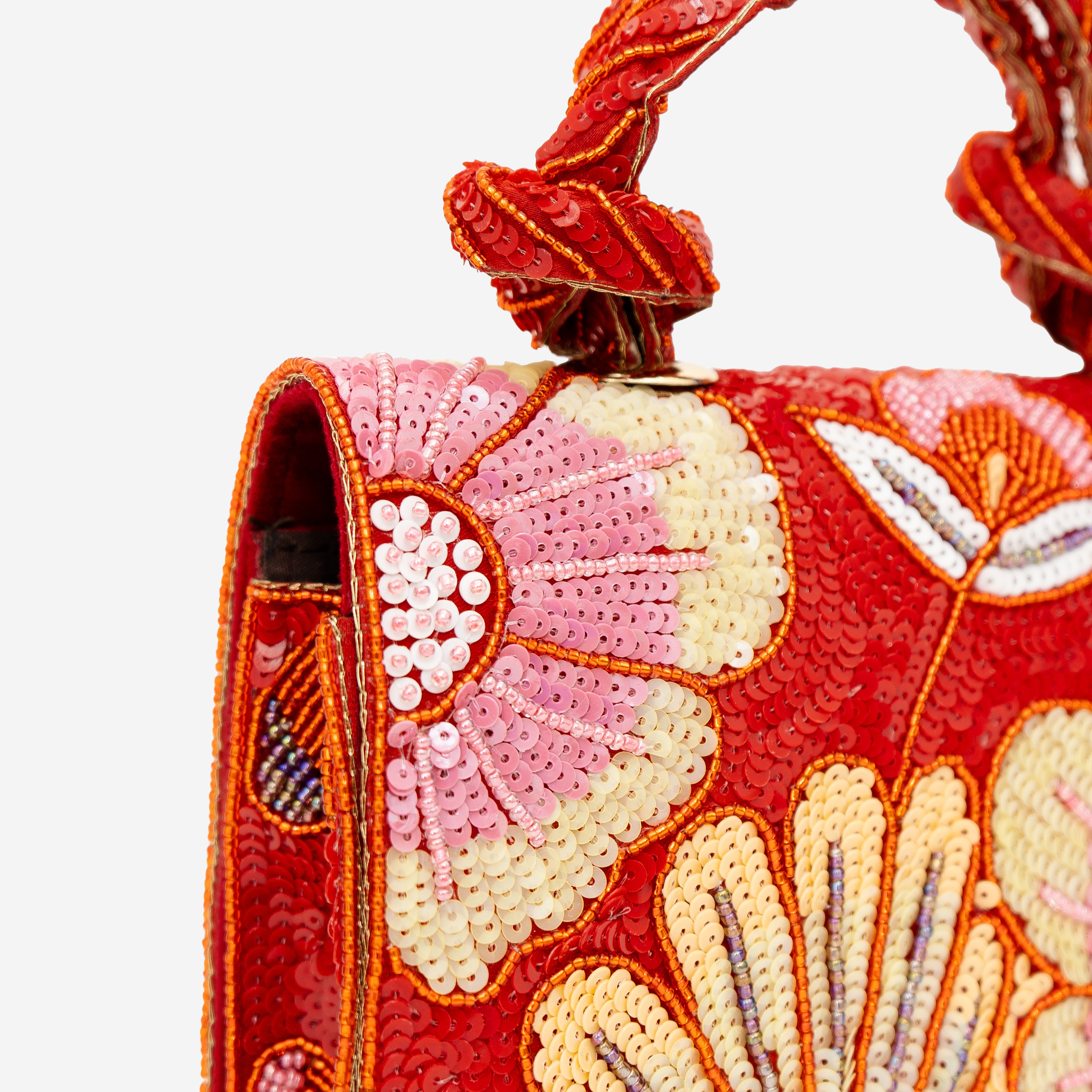 Red Pastel Floral Beaded Clutch