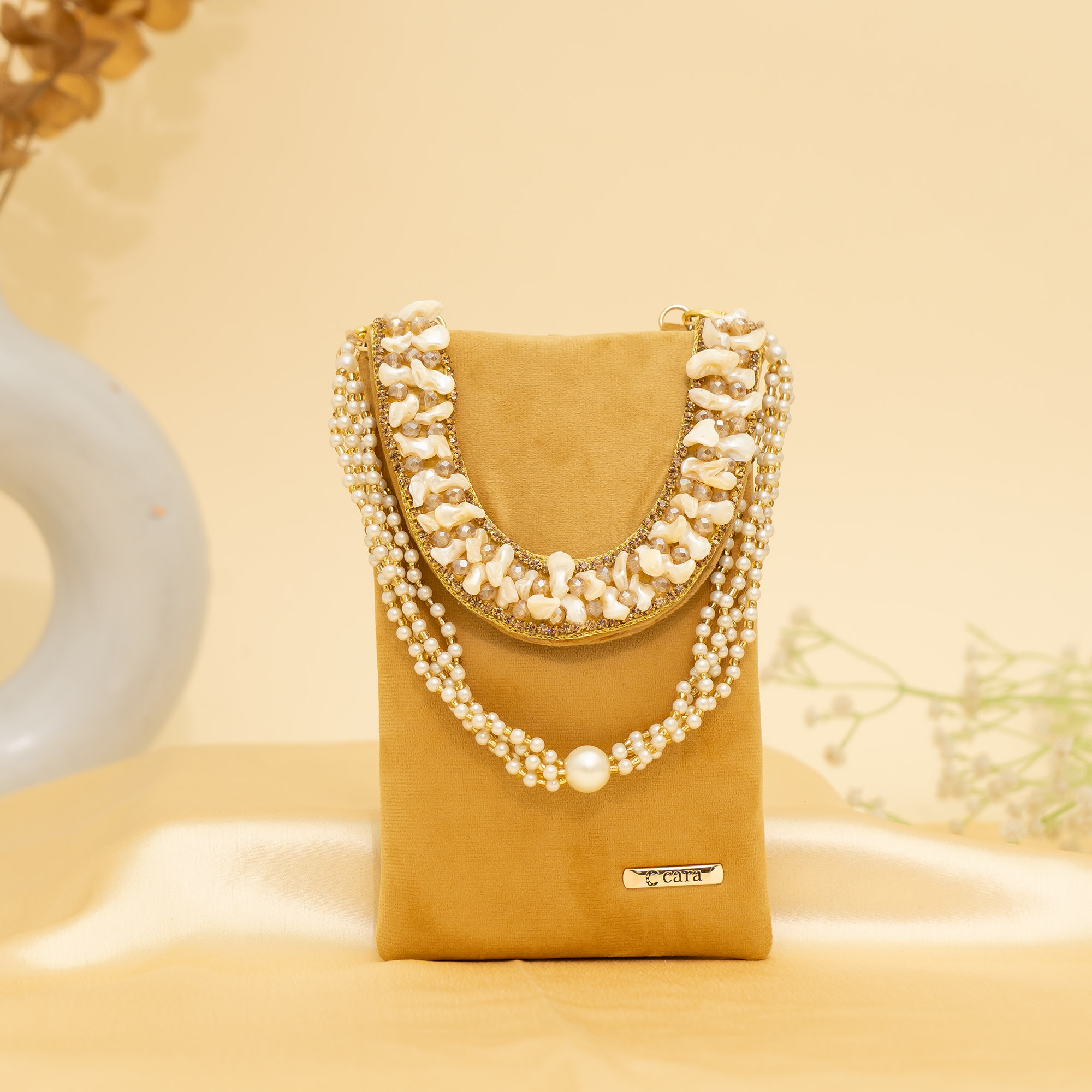 yellow Velvet Pearl Mobile Sling| cara