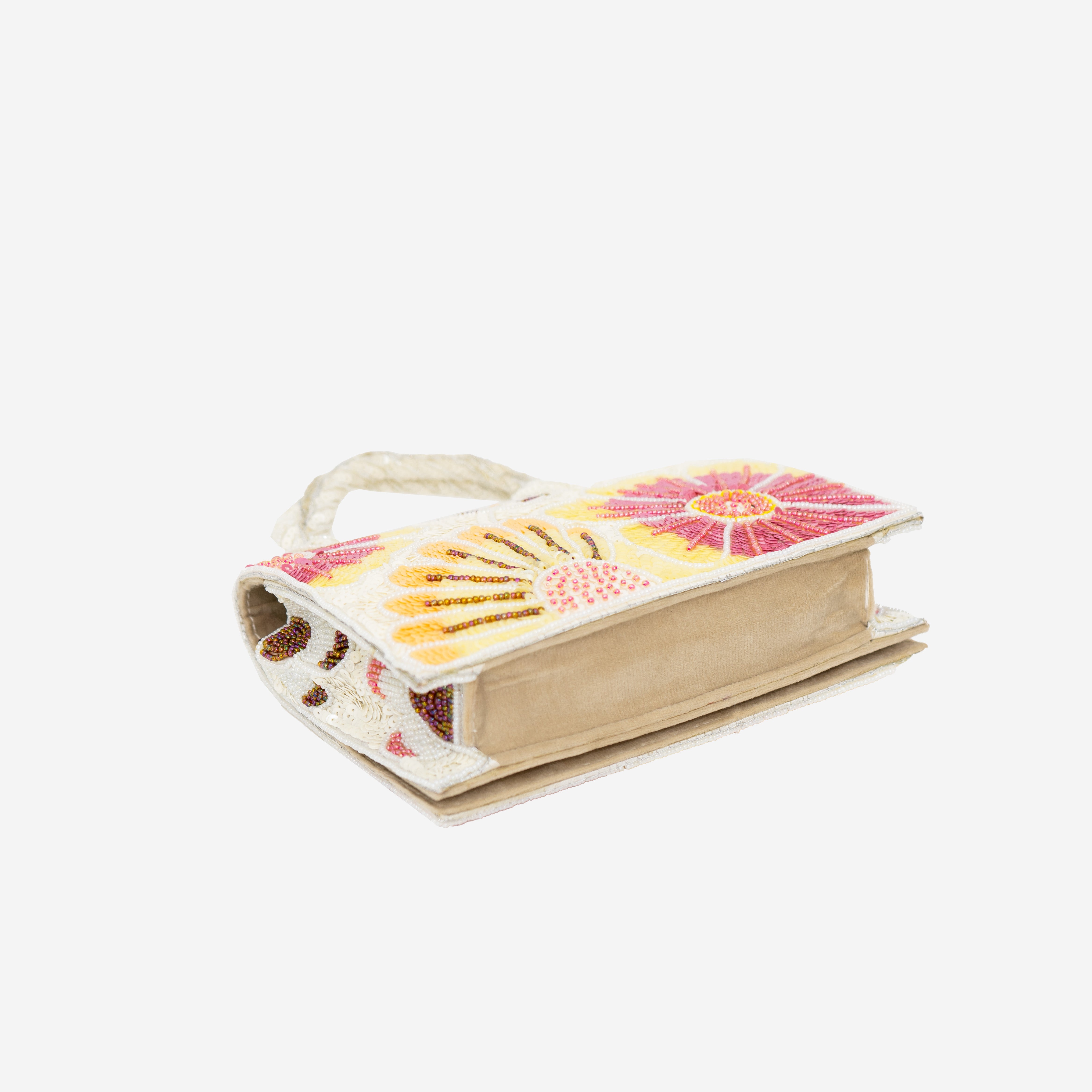 White Pastel Floral Beaded Clutch