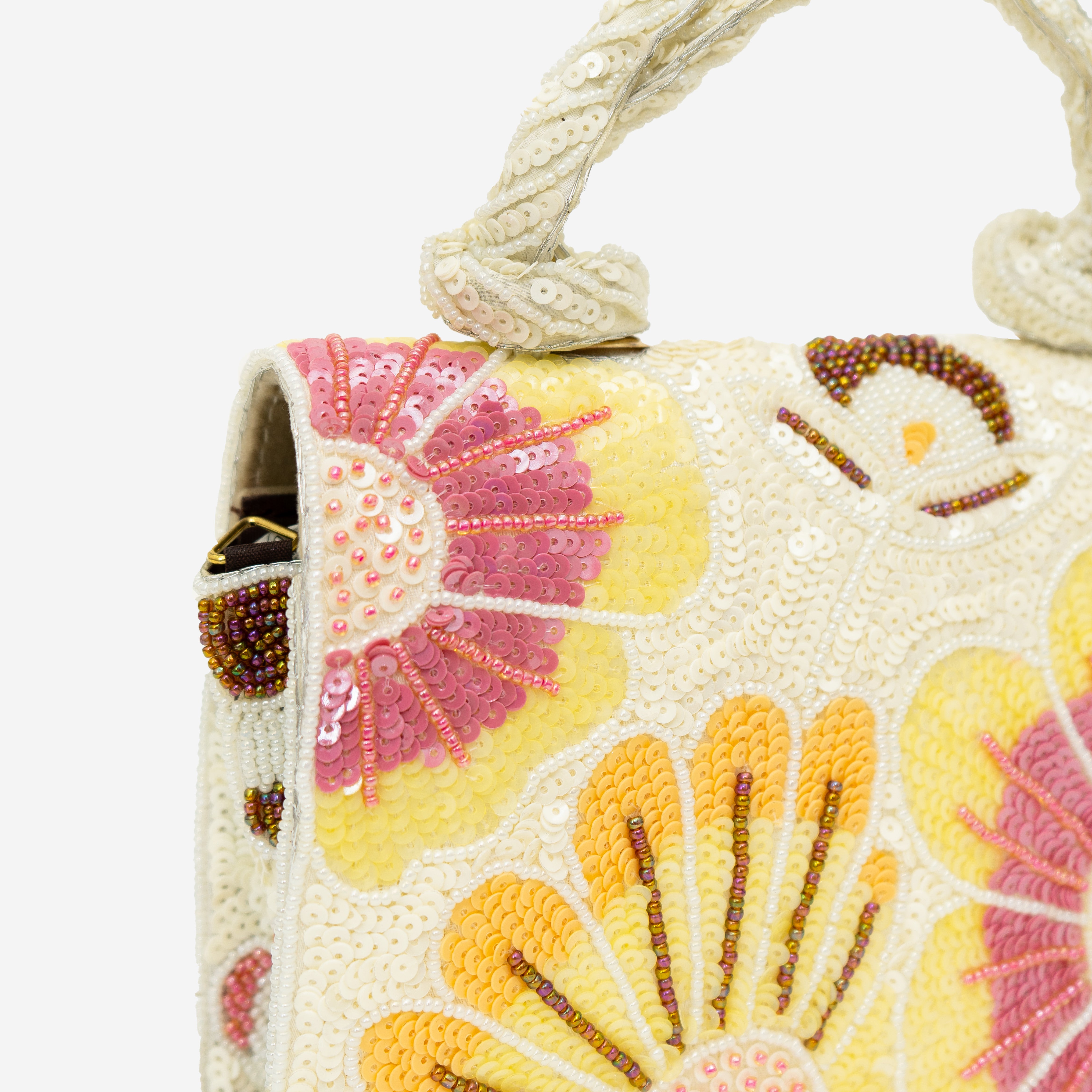 White Pastel Floral Beaded Clutch