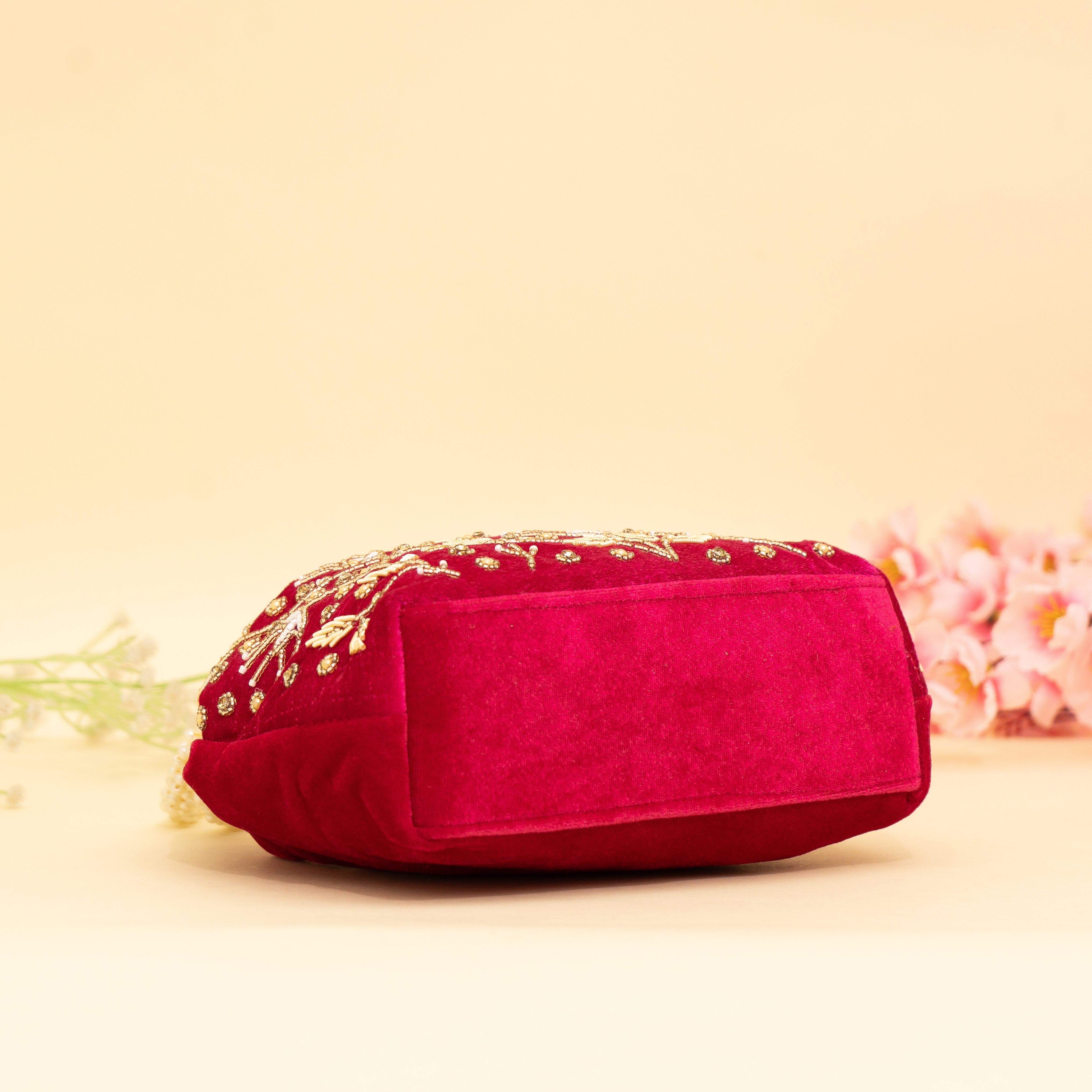 Pink Bridal Pearlstone Velvet Potli