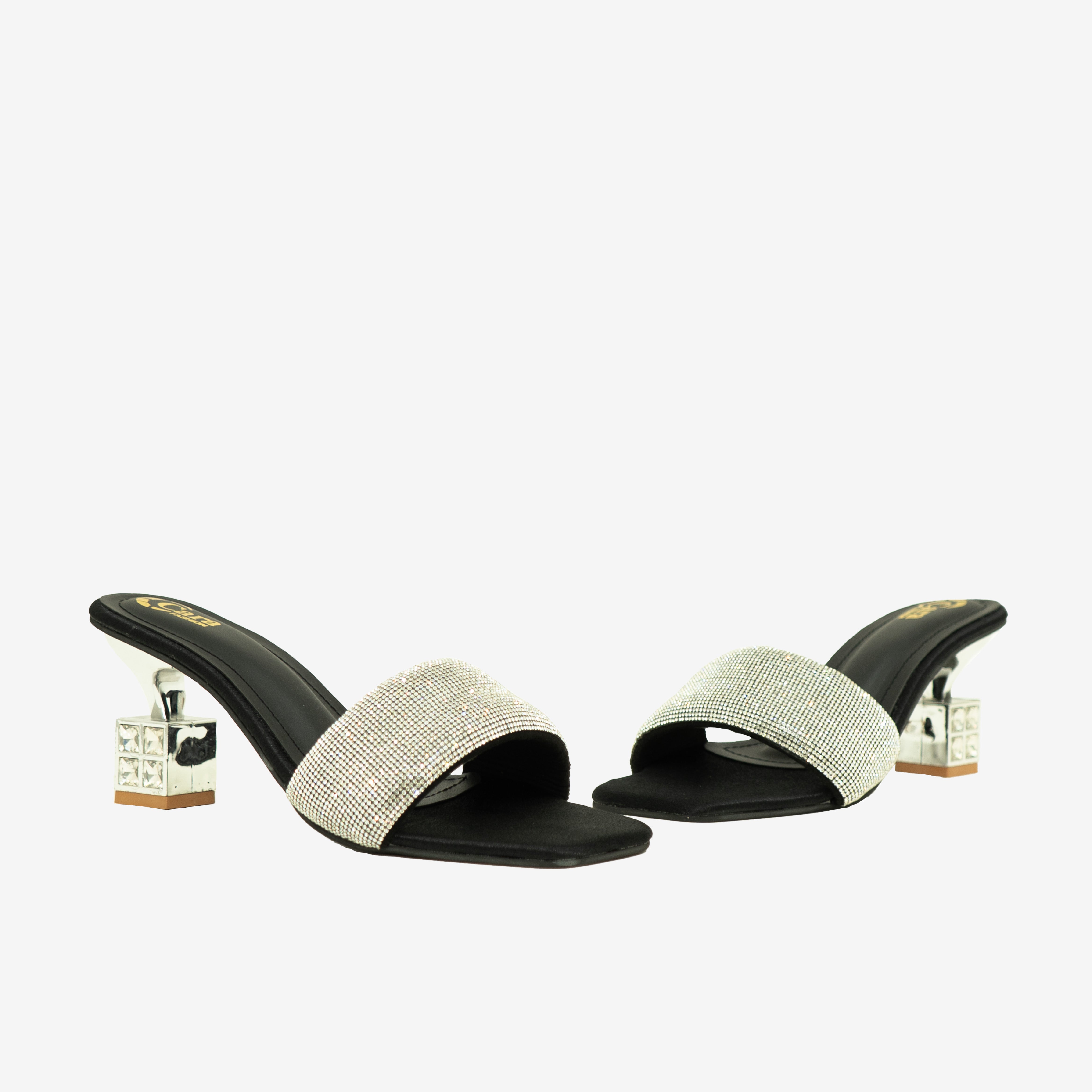 black Crystalized Embellished Heels | Cara