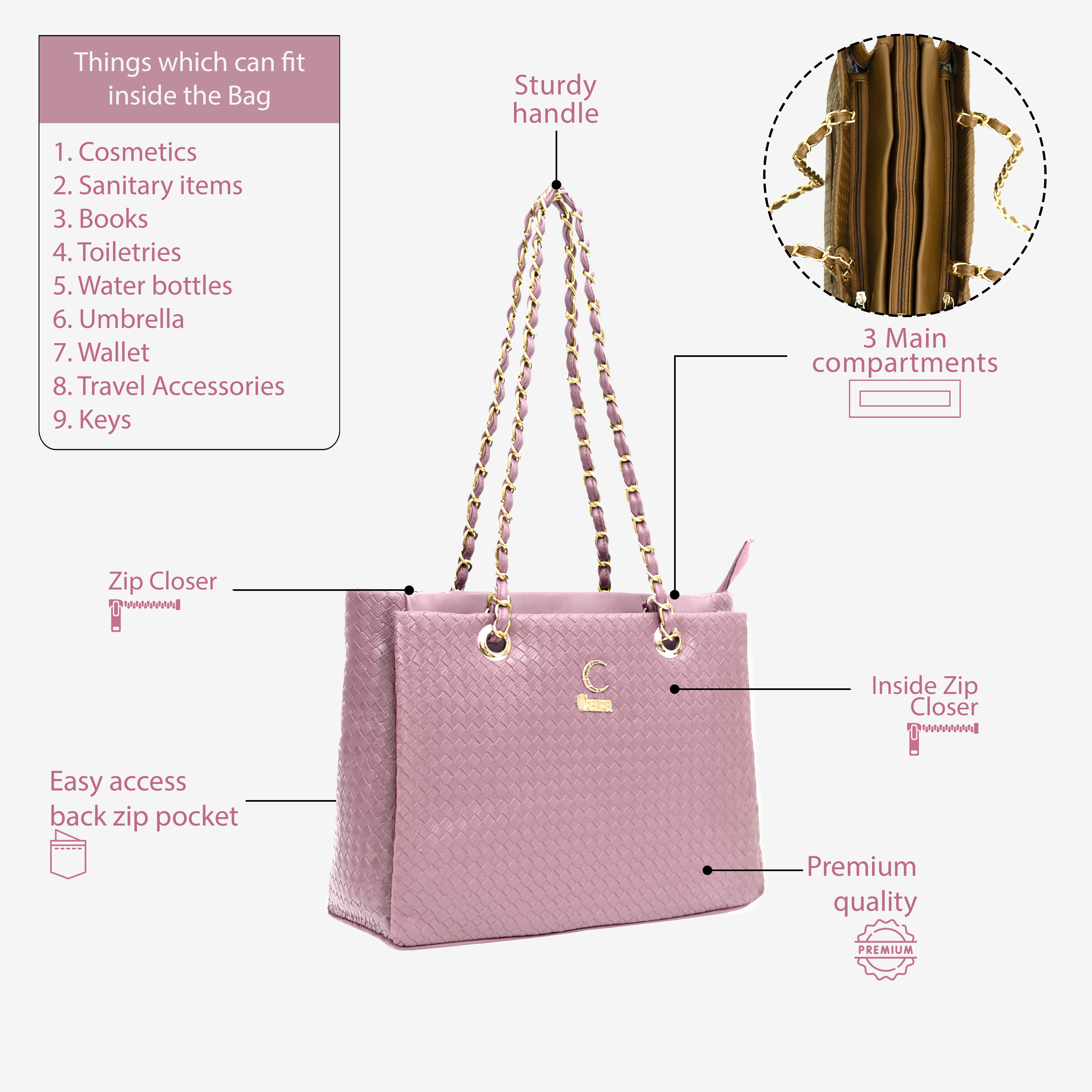 Pink Textured Swagger Tote Bag | Cara