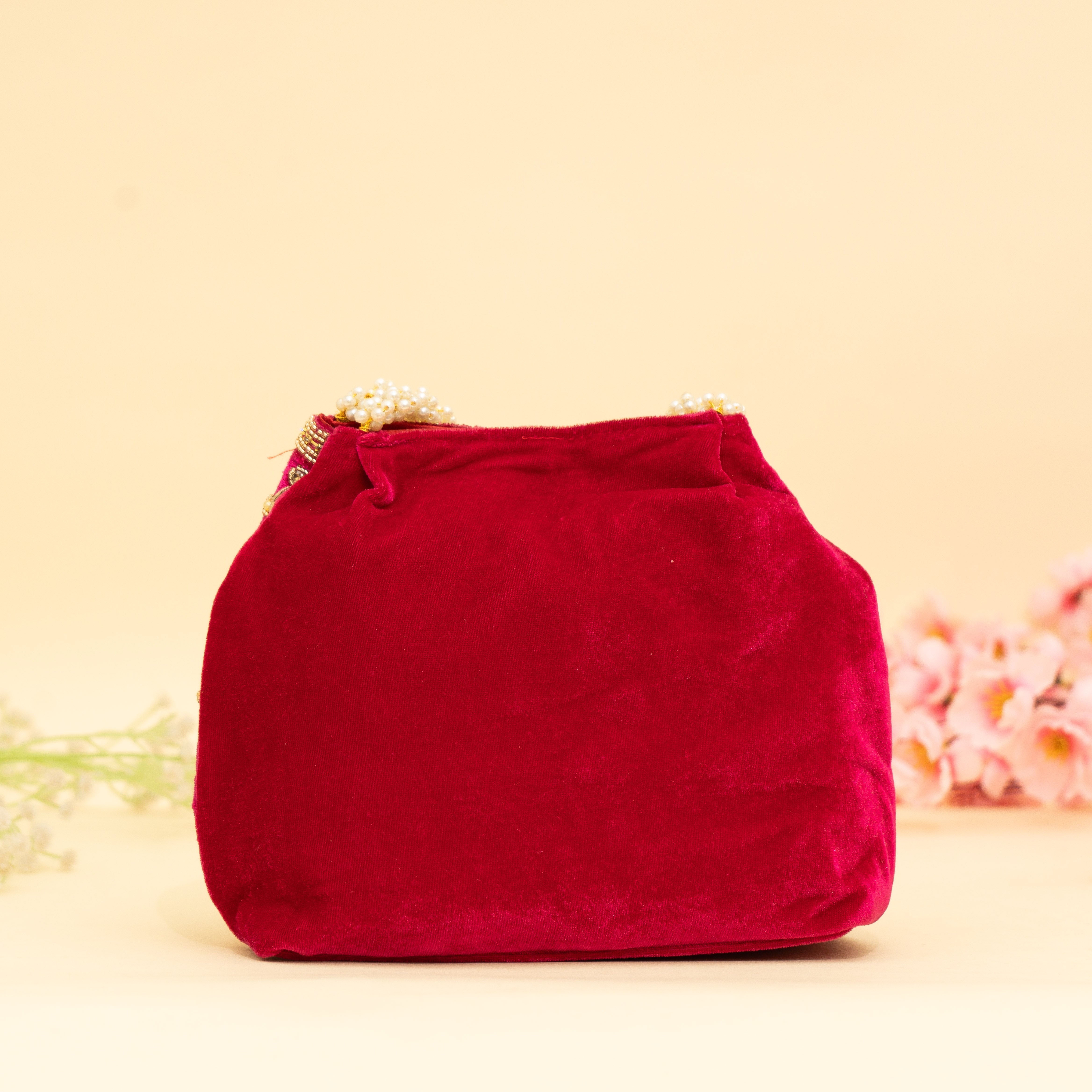 Pink Bridal Pearlstone Velvet Potli