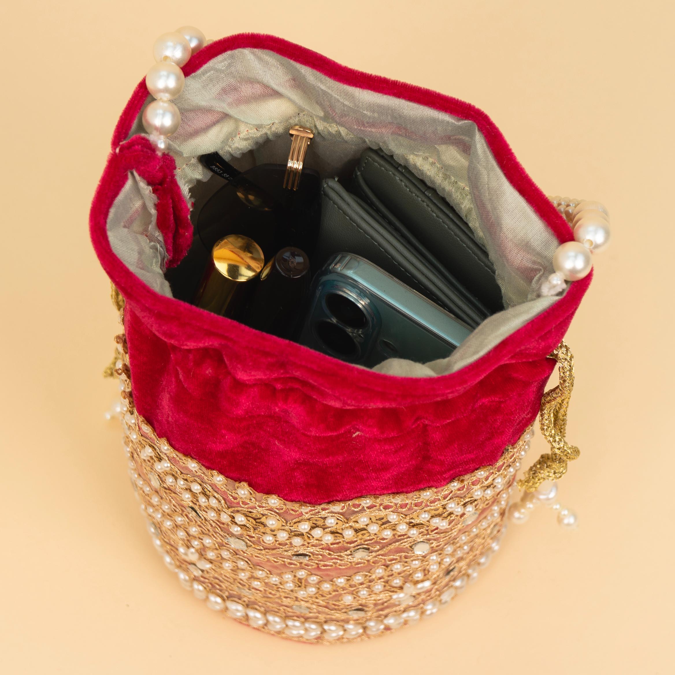 Zari Gold Velvet Potli