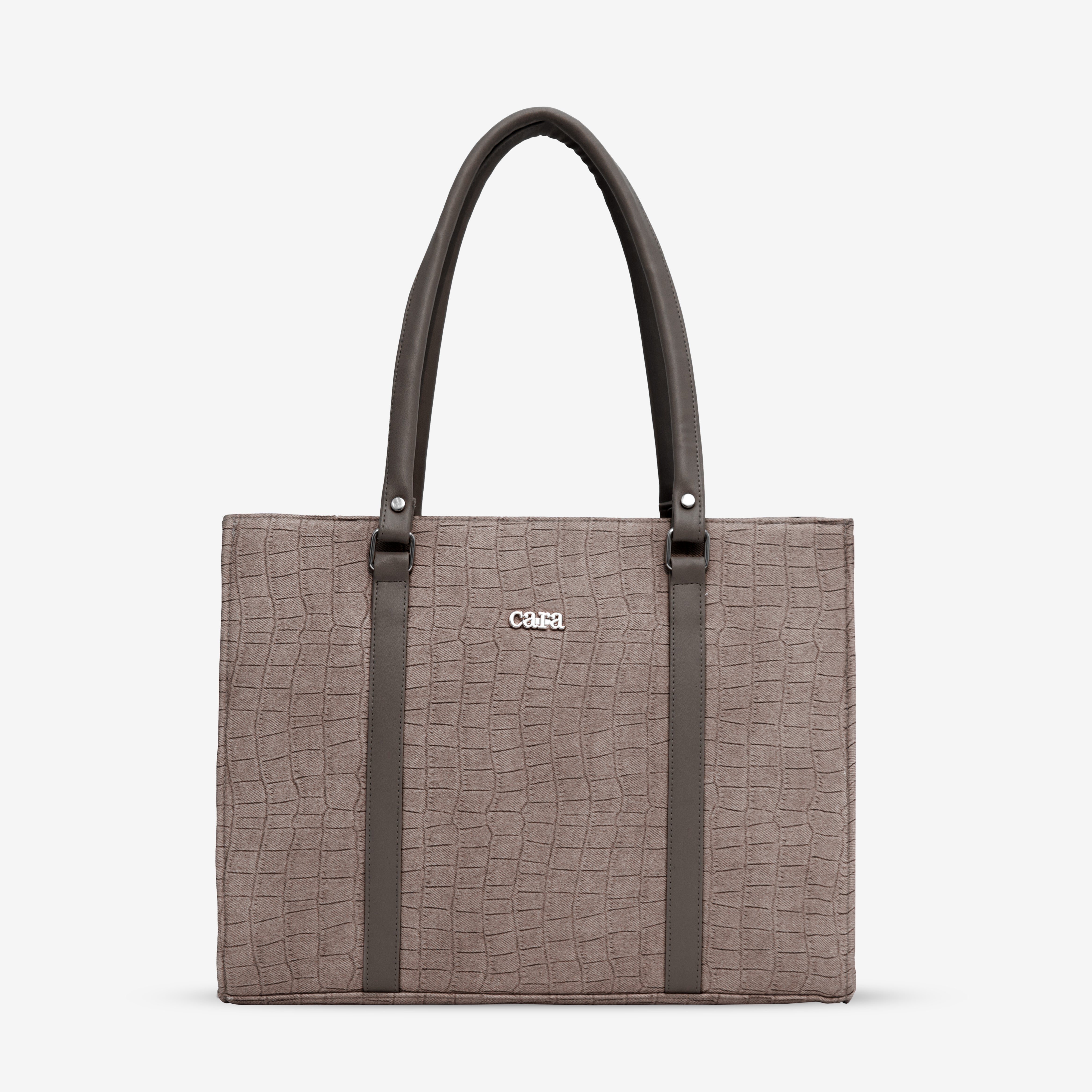 Dark brown Croc Textured Shoulder Bag | Cara