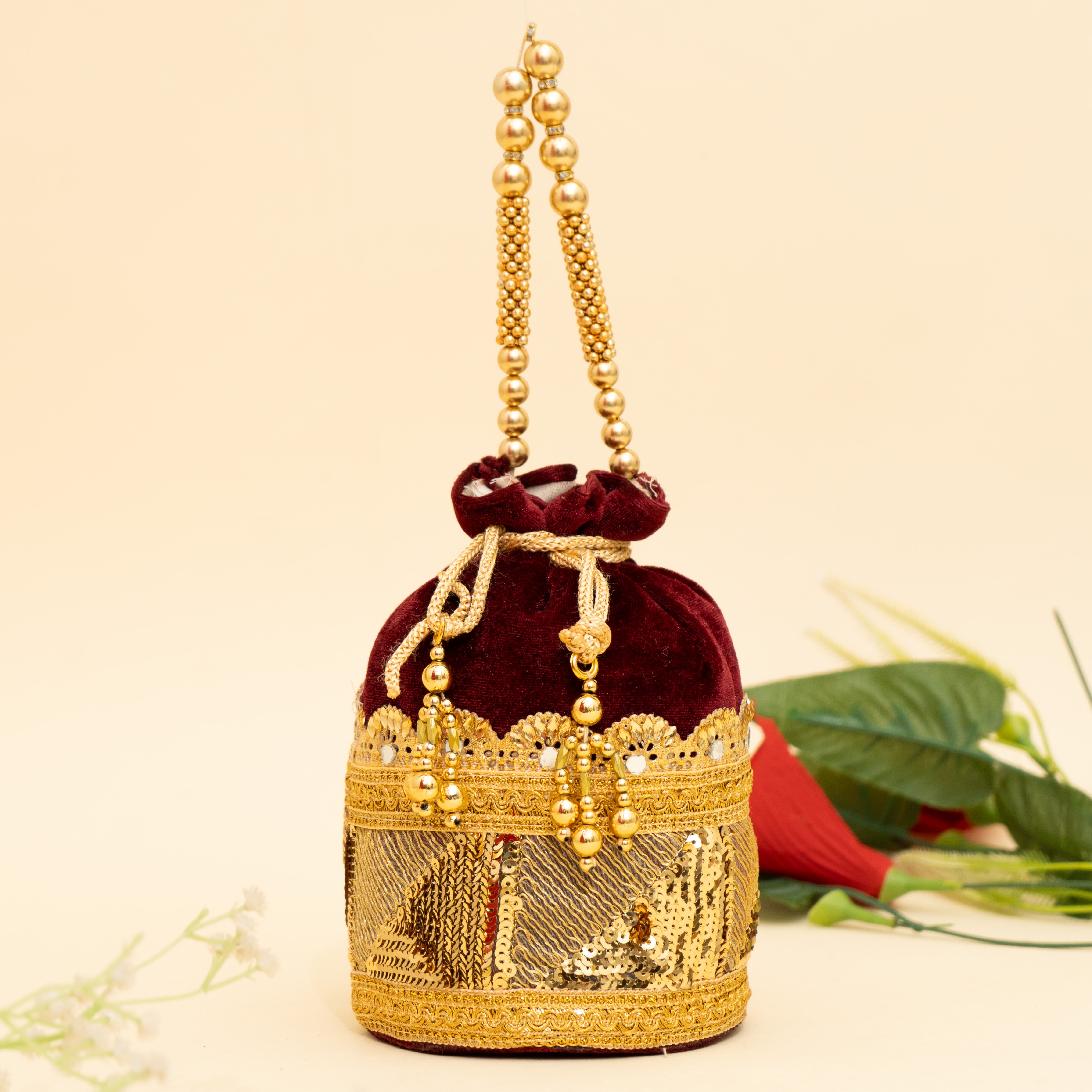 maroon Golden Gleam potli | CARA
