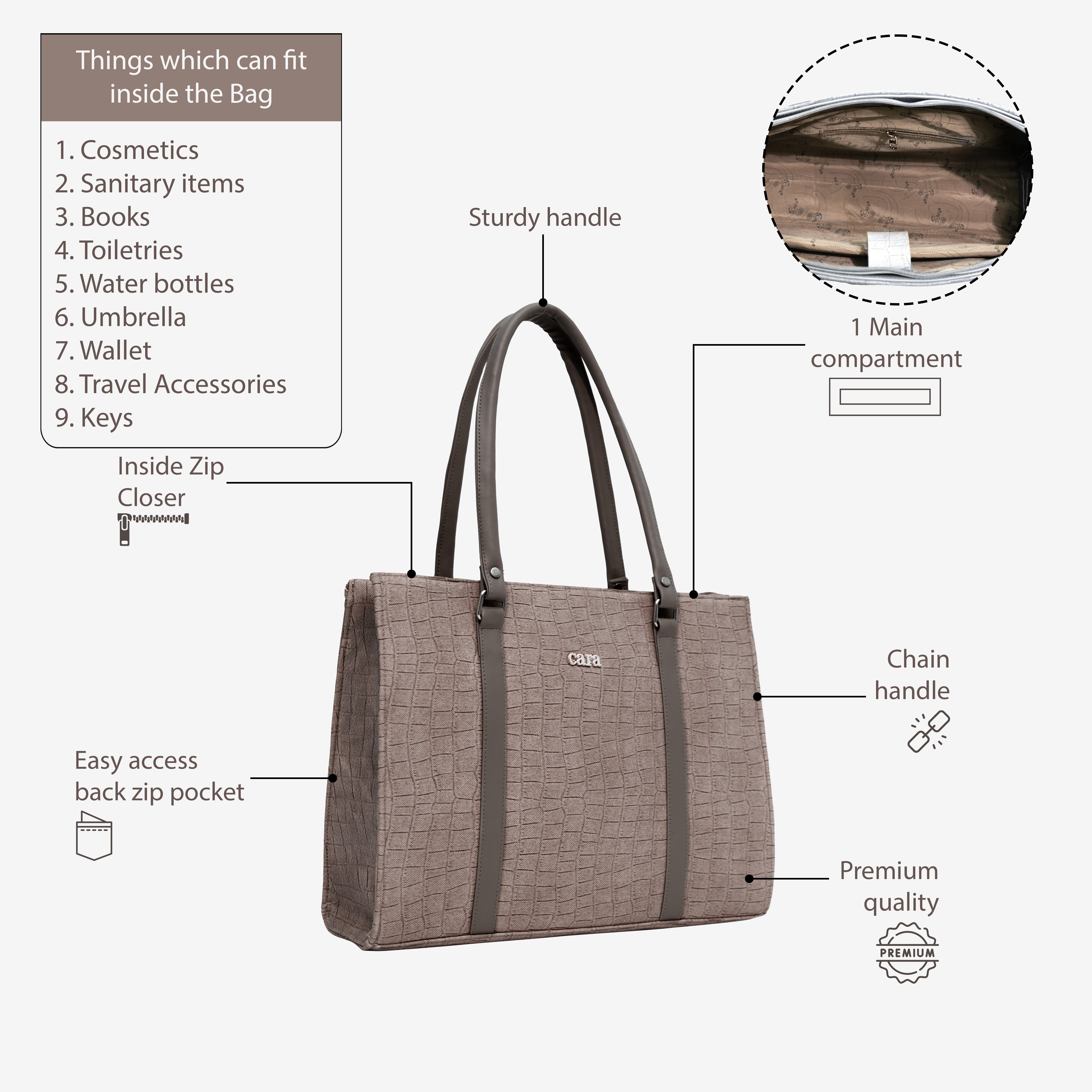 Dark brown Croc Textured Shoulder Bag | Cara