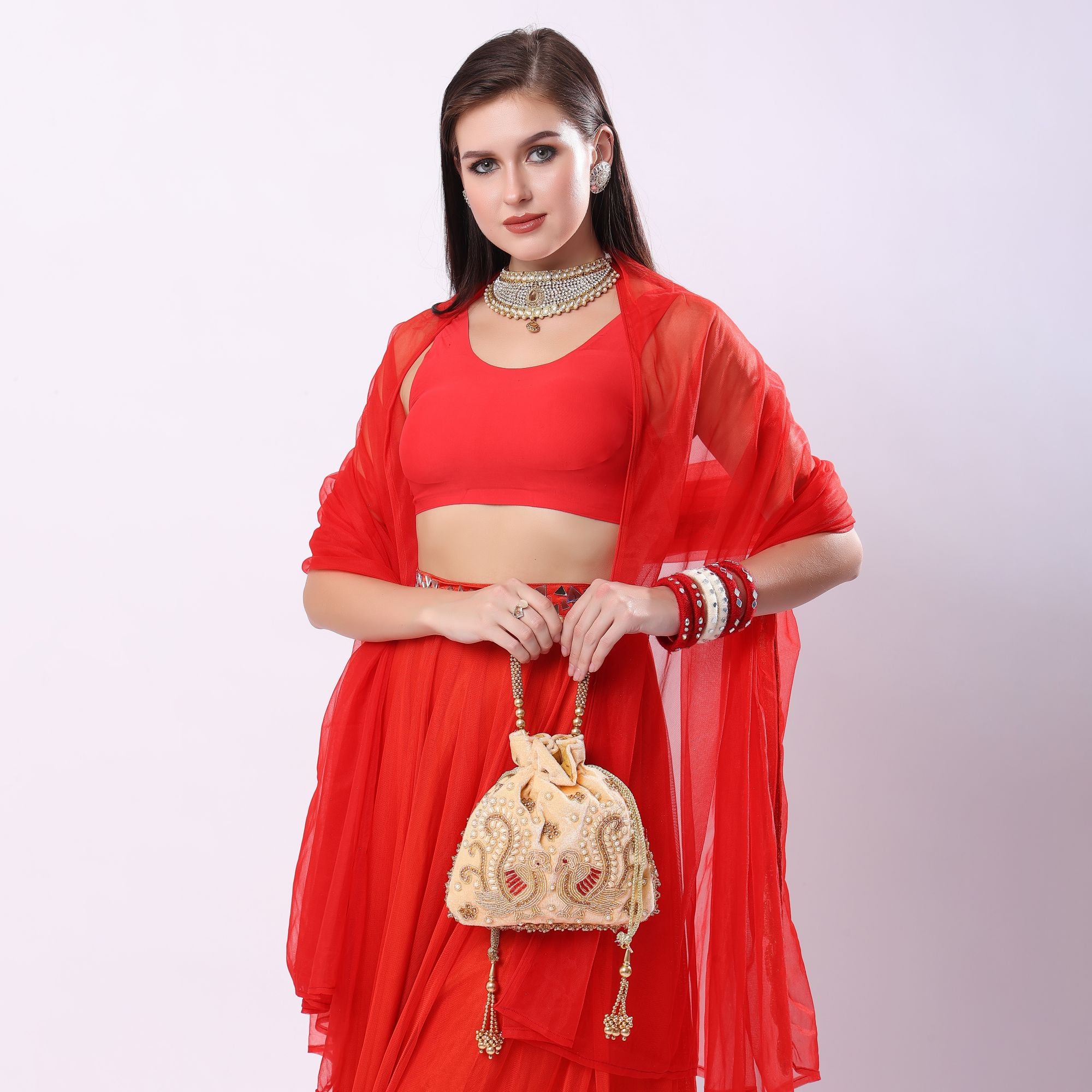 Cream Peacock's Embrace Potli