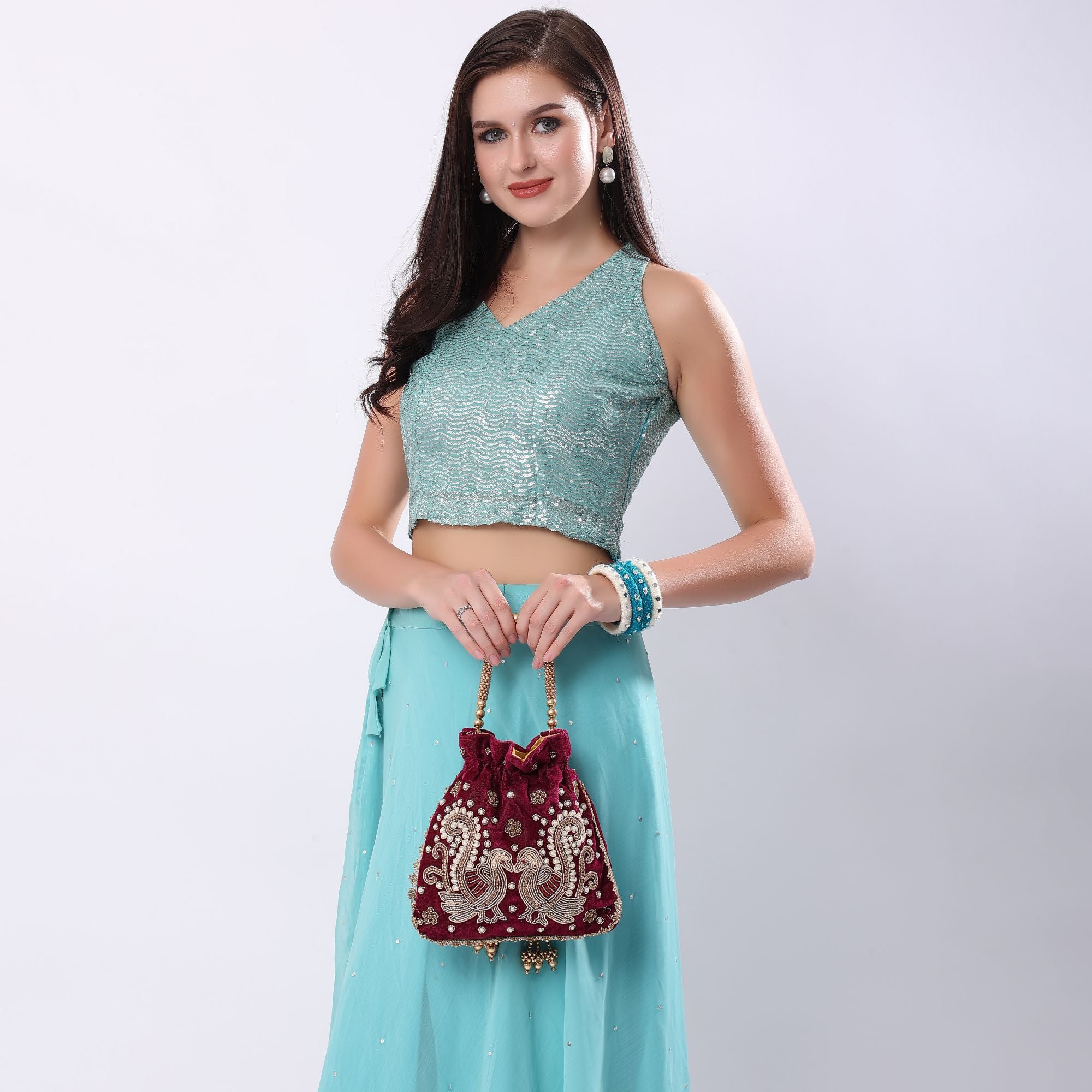 Maroon Peacock's Embrace Potli