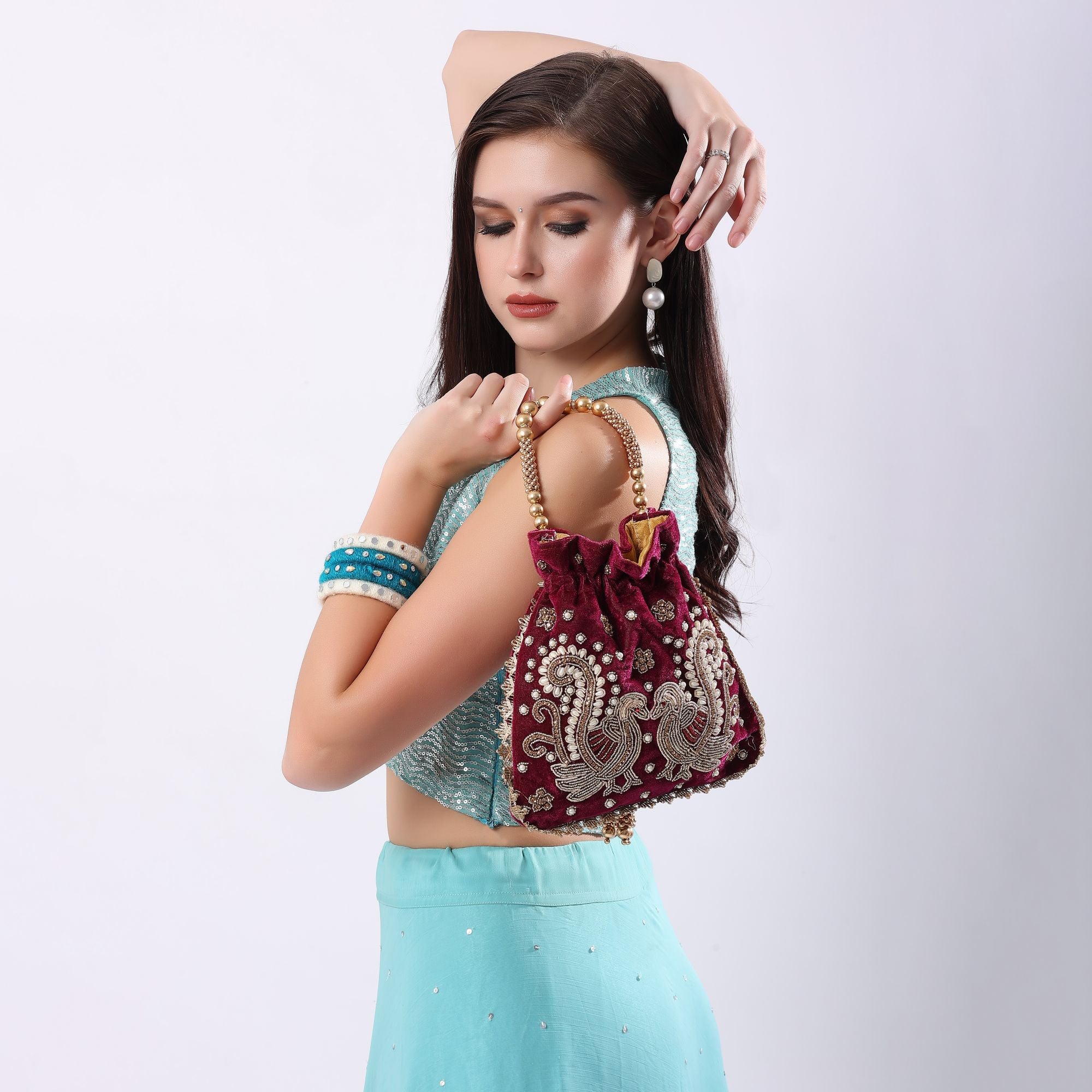 Maroon Peacock's Embrace Potli