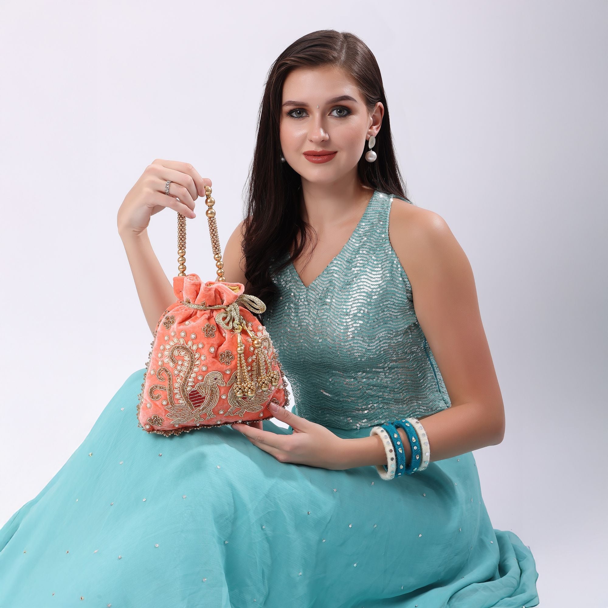 Peach Peacock's Embrace Potli