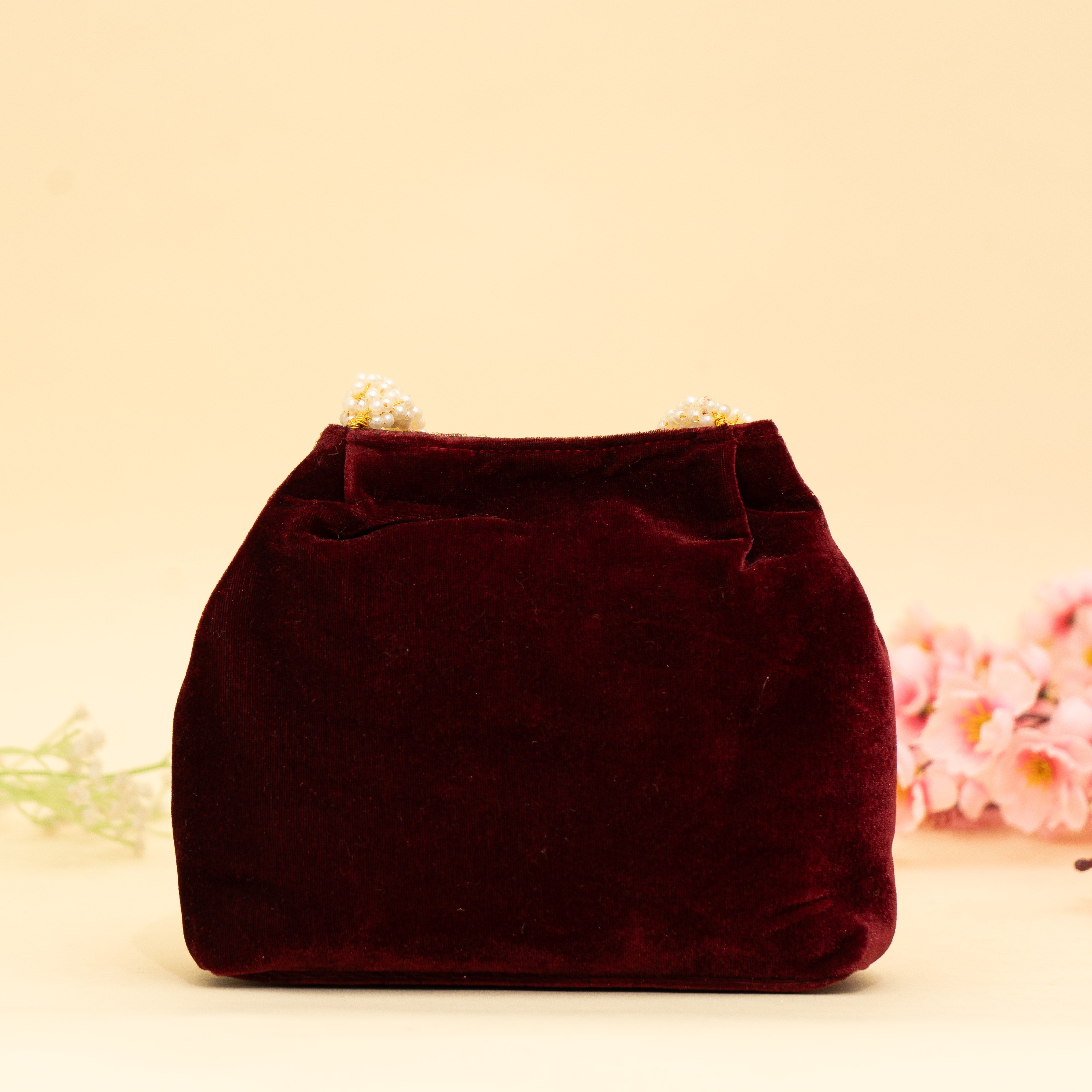 Maroon Lustrous Pearl Embellish Potli