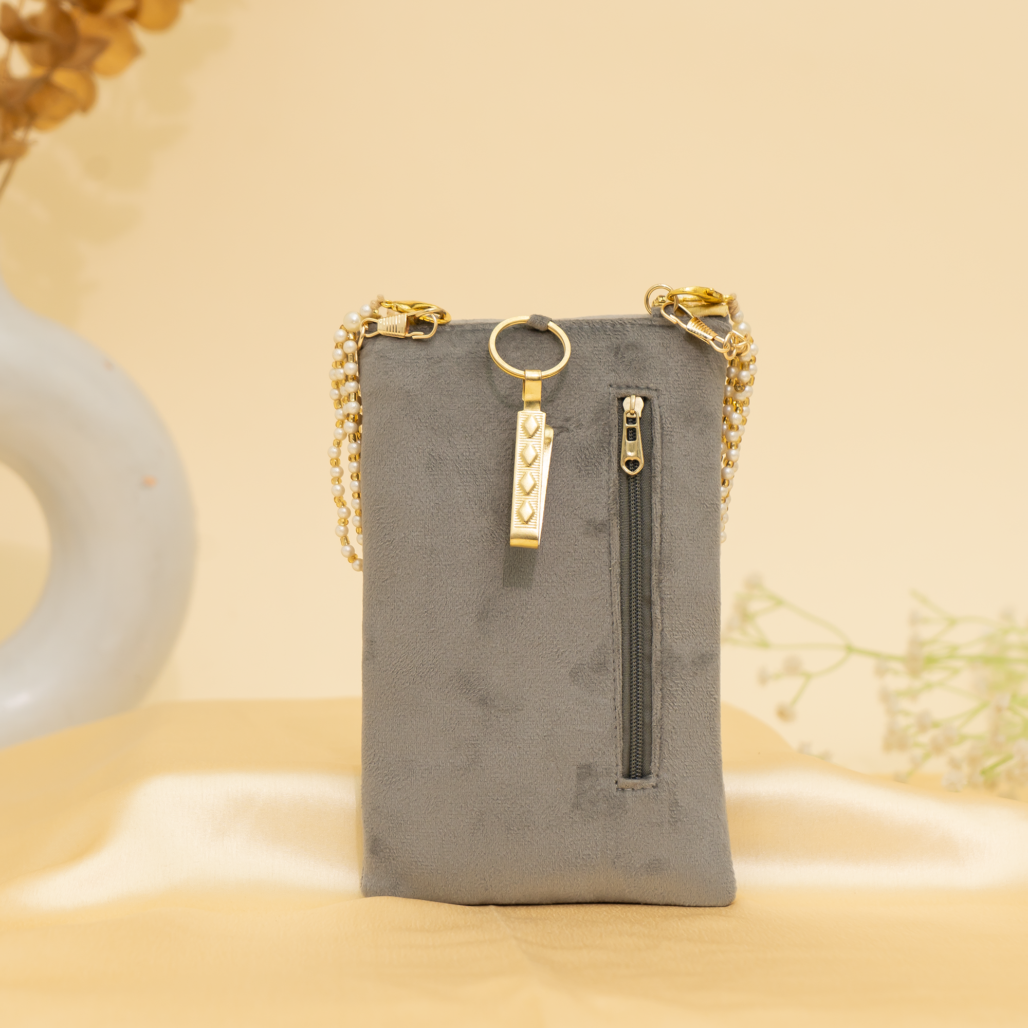 grey Velvet Pearl Mobile Sling| cara