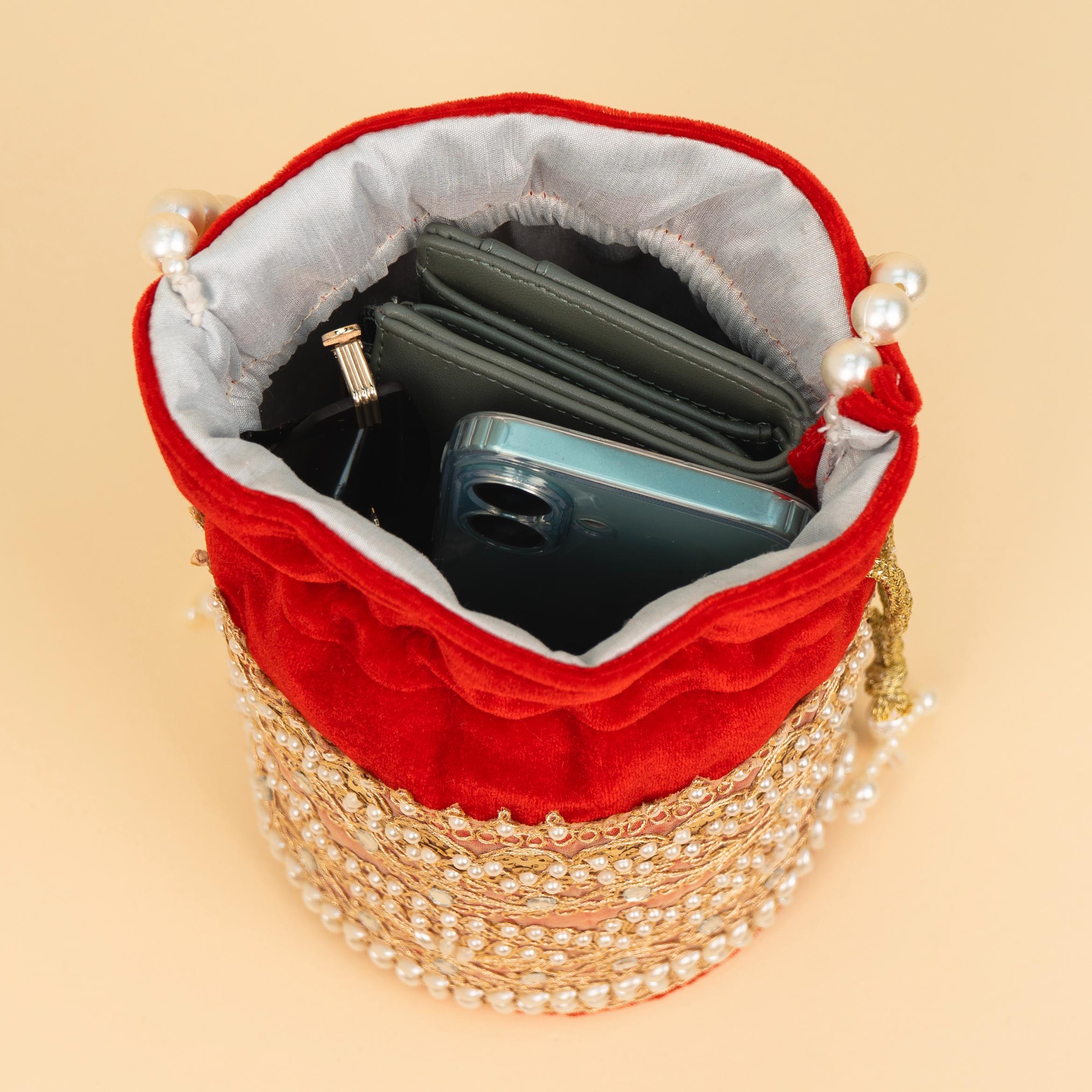 Zari Gold Velvet Potli