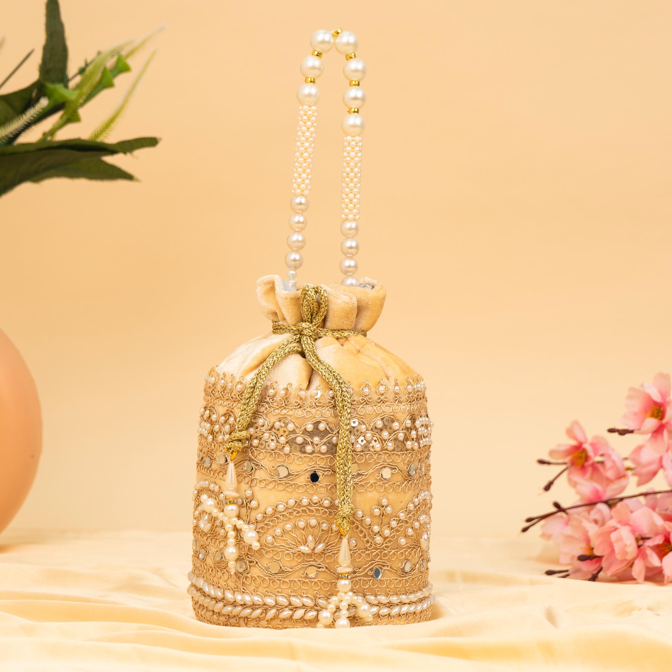 Zari Gold Velvet Potli