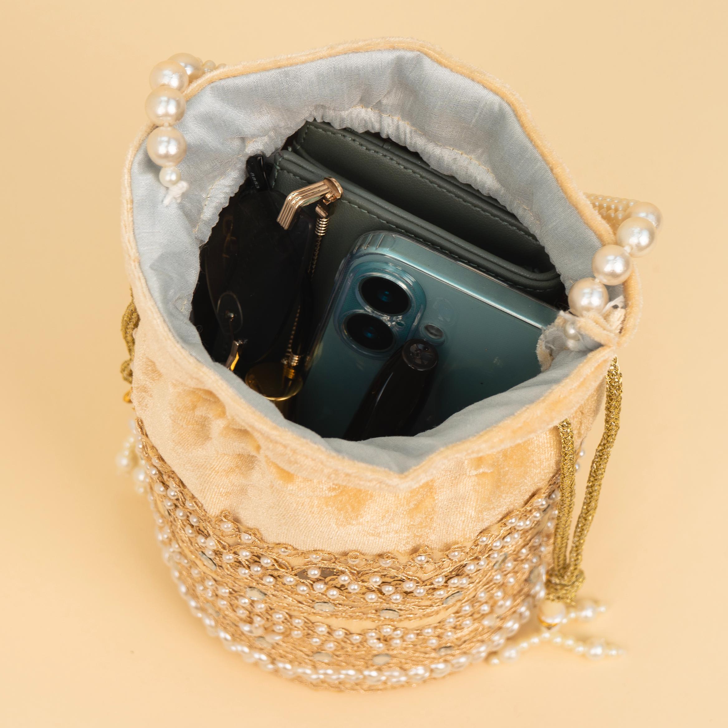 Zari Gold Velvet Potli