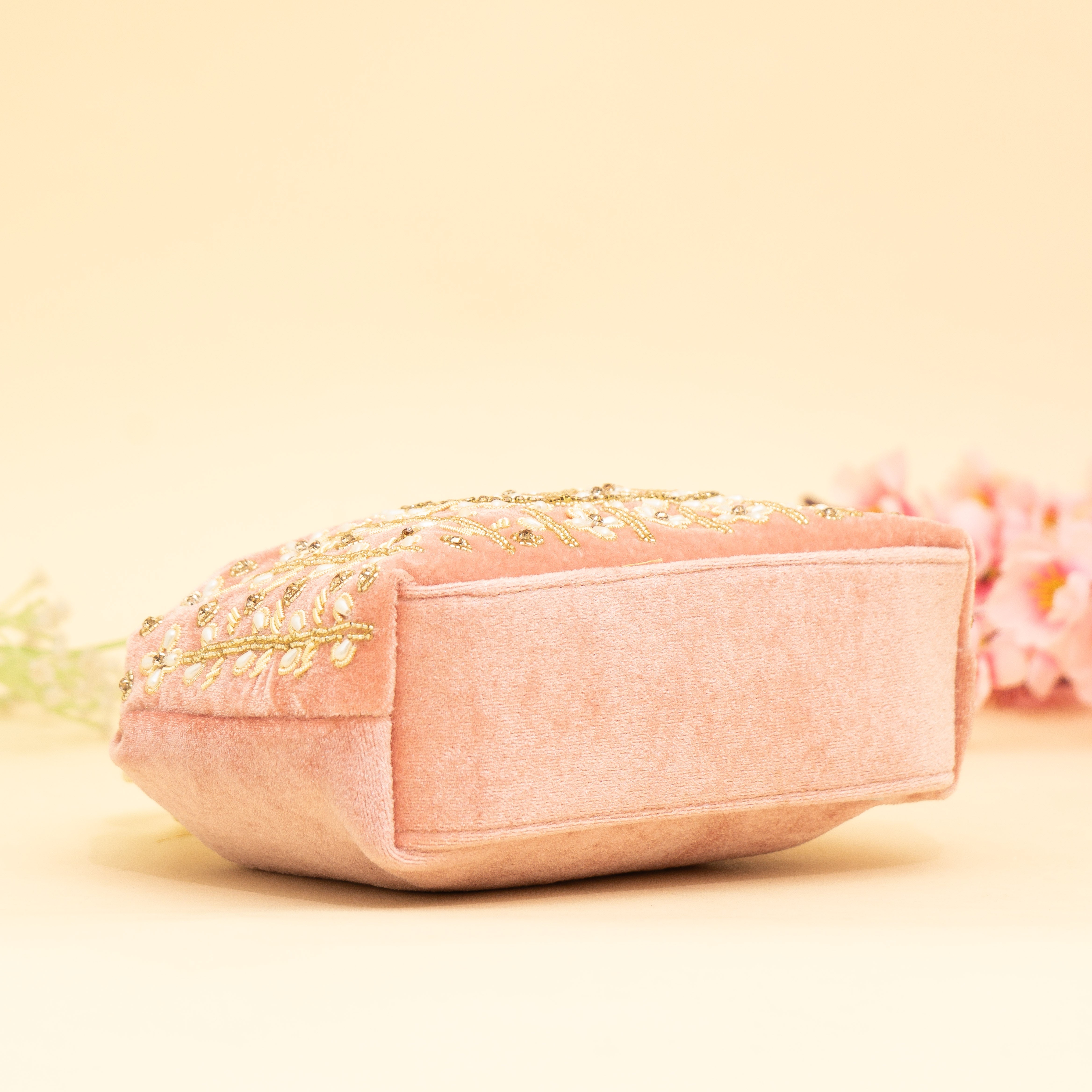 Peach Lustrous Pearl Embellish Potli