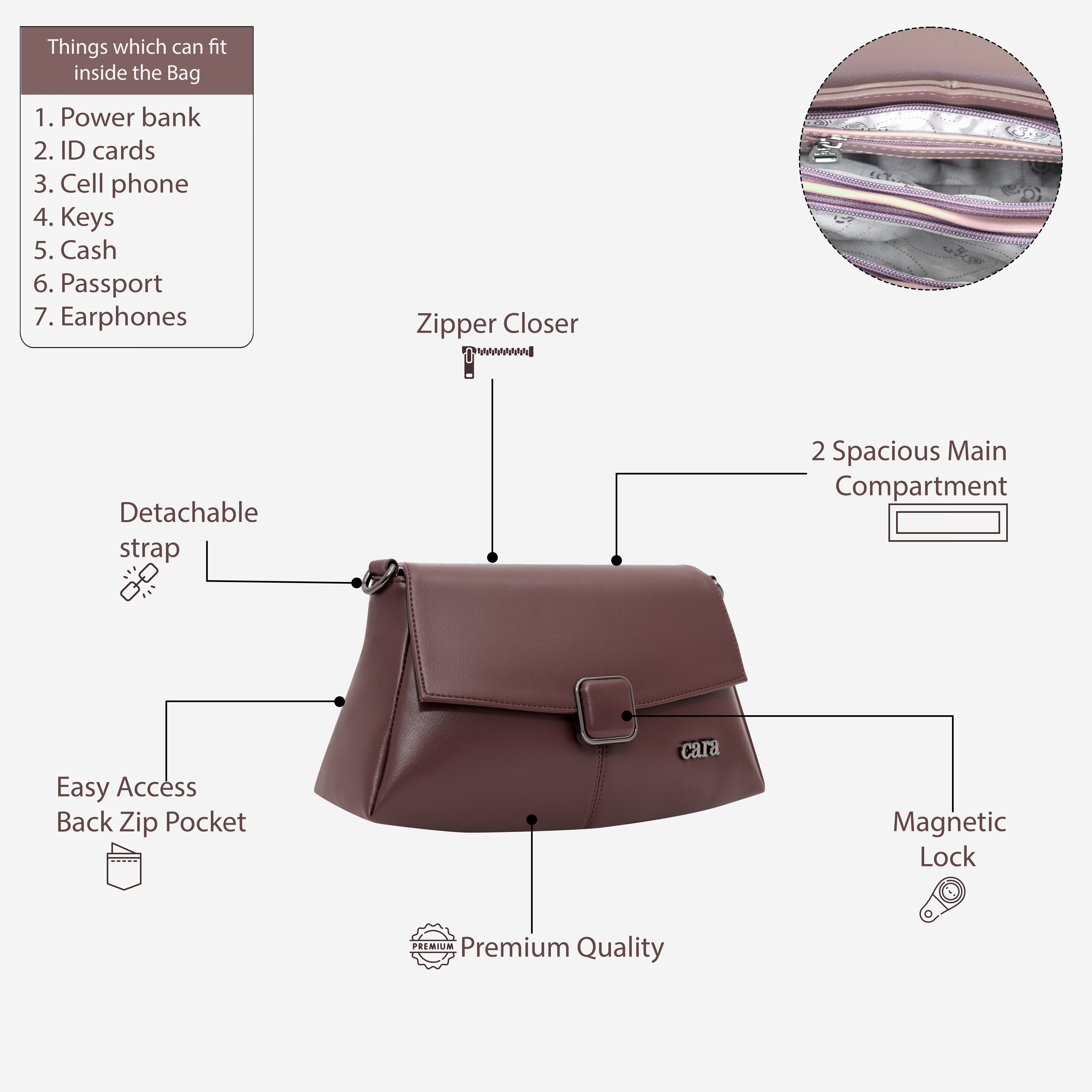 Dark brown Modish carry sling bag | CARA