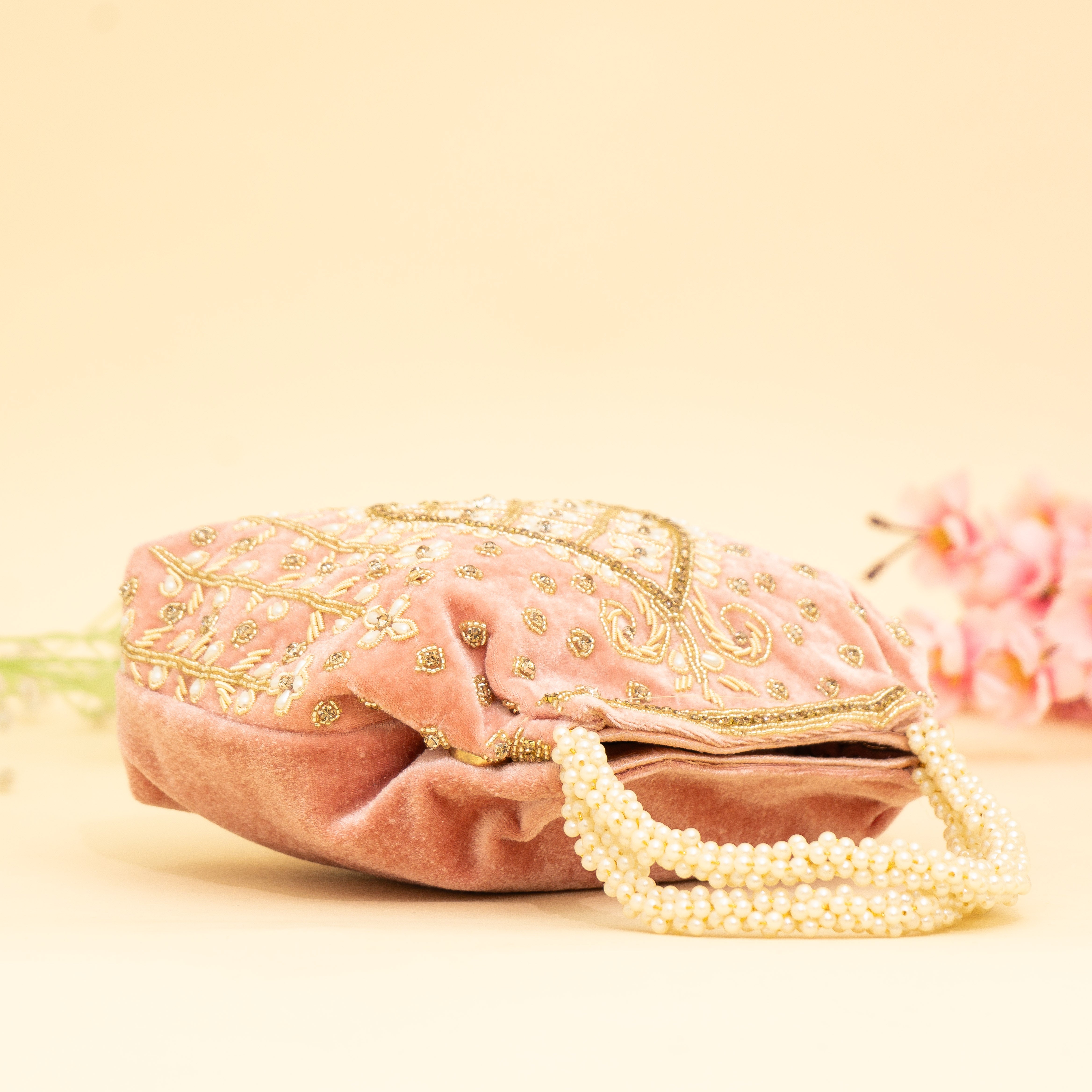 Peach Lustrous Pearl Embellish Potli