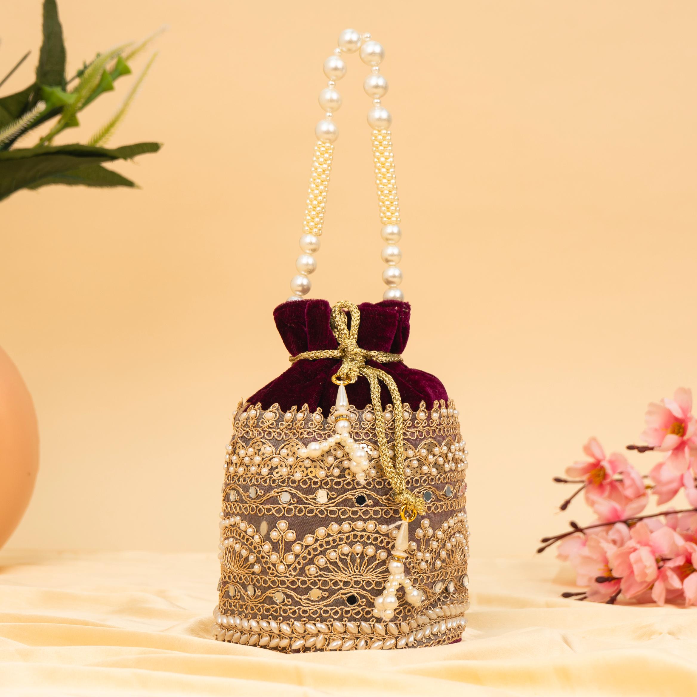 Zari Gold Velvet Potli