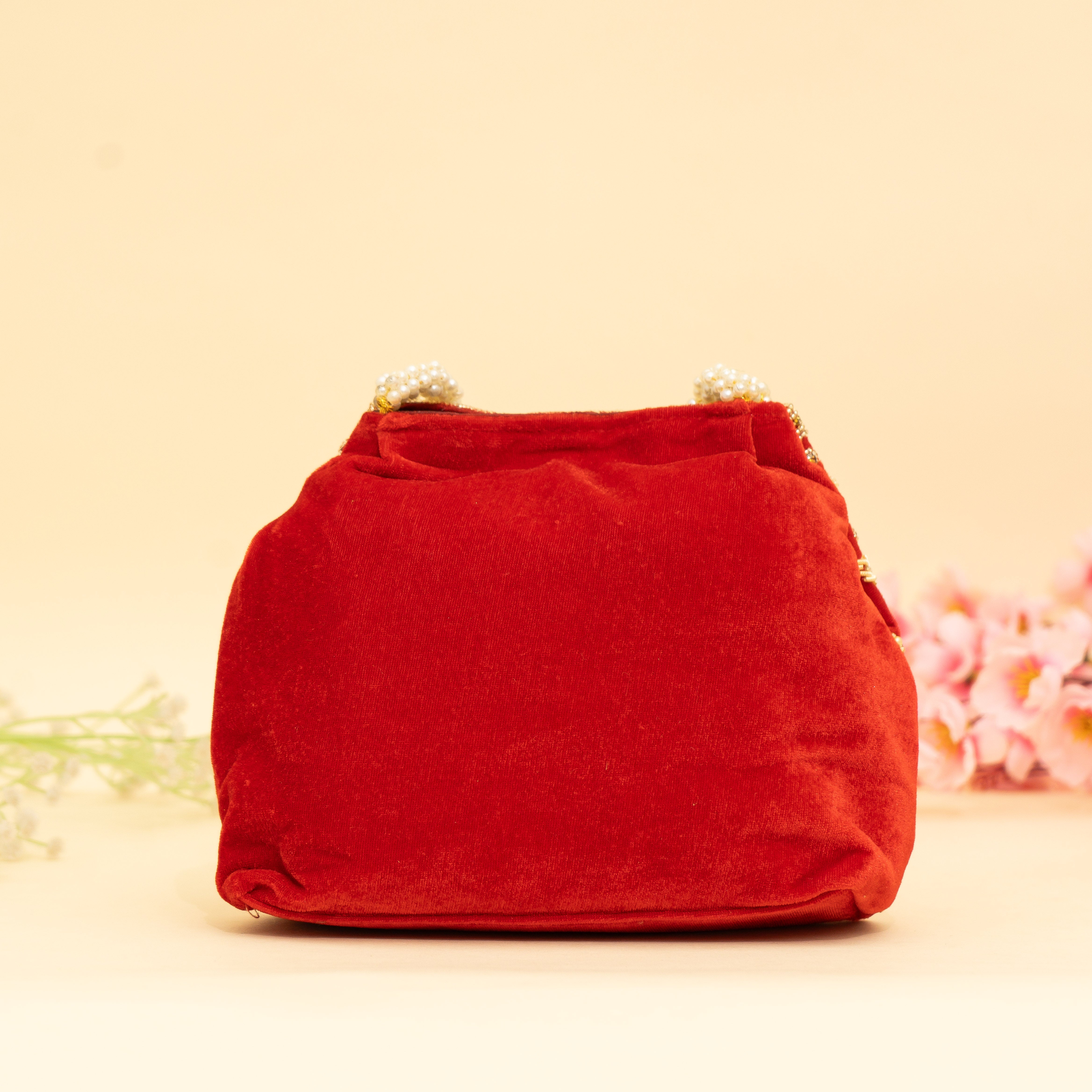 Red Bridal Pearlstone Velvet Potli