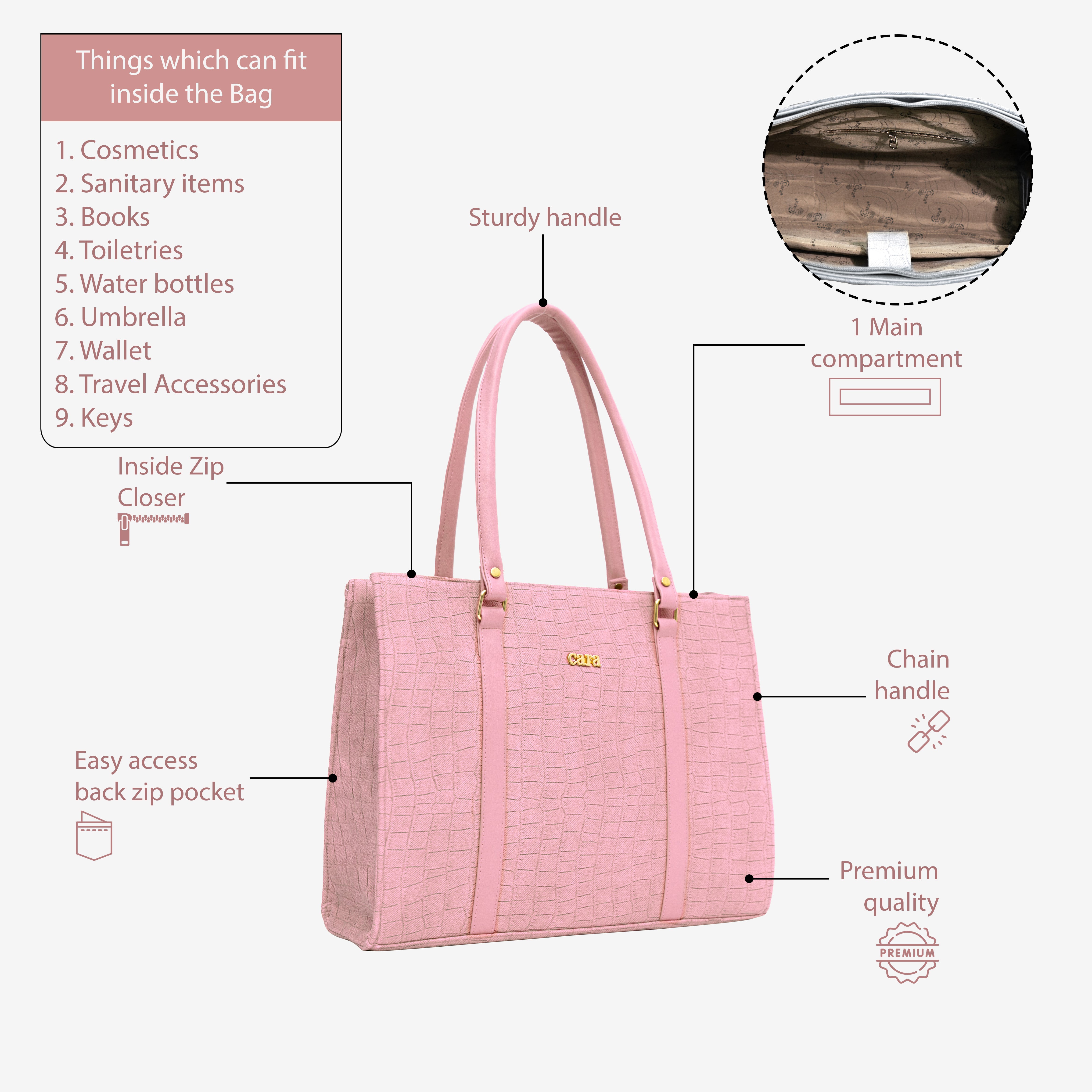 Pink Croc Textured Shoulder Bag | Cara