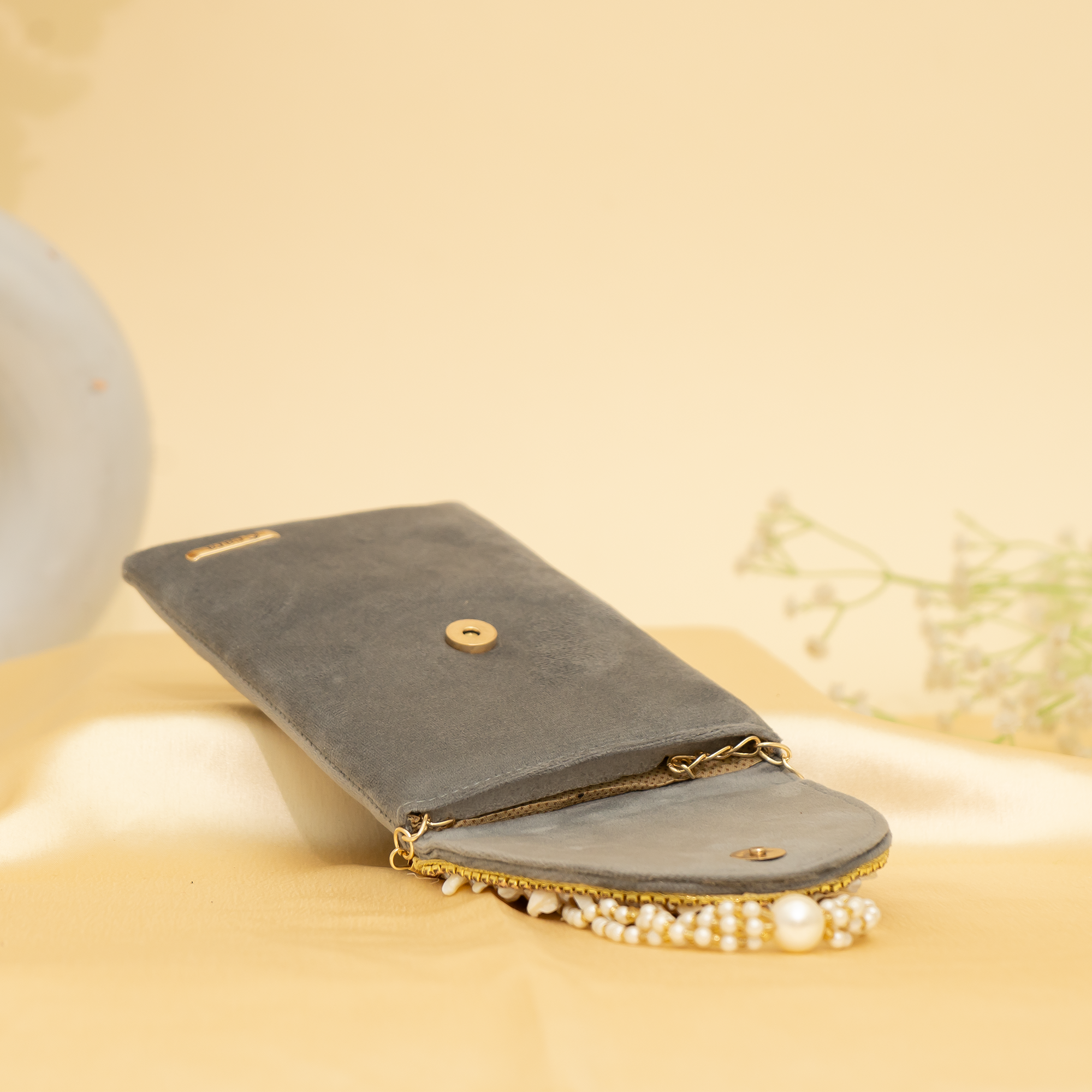 grey Velvet Pearl Mobile Sling| cara