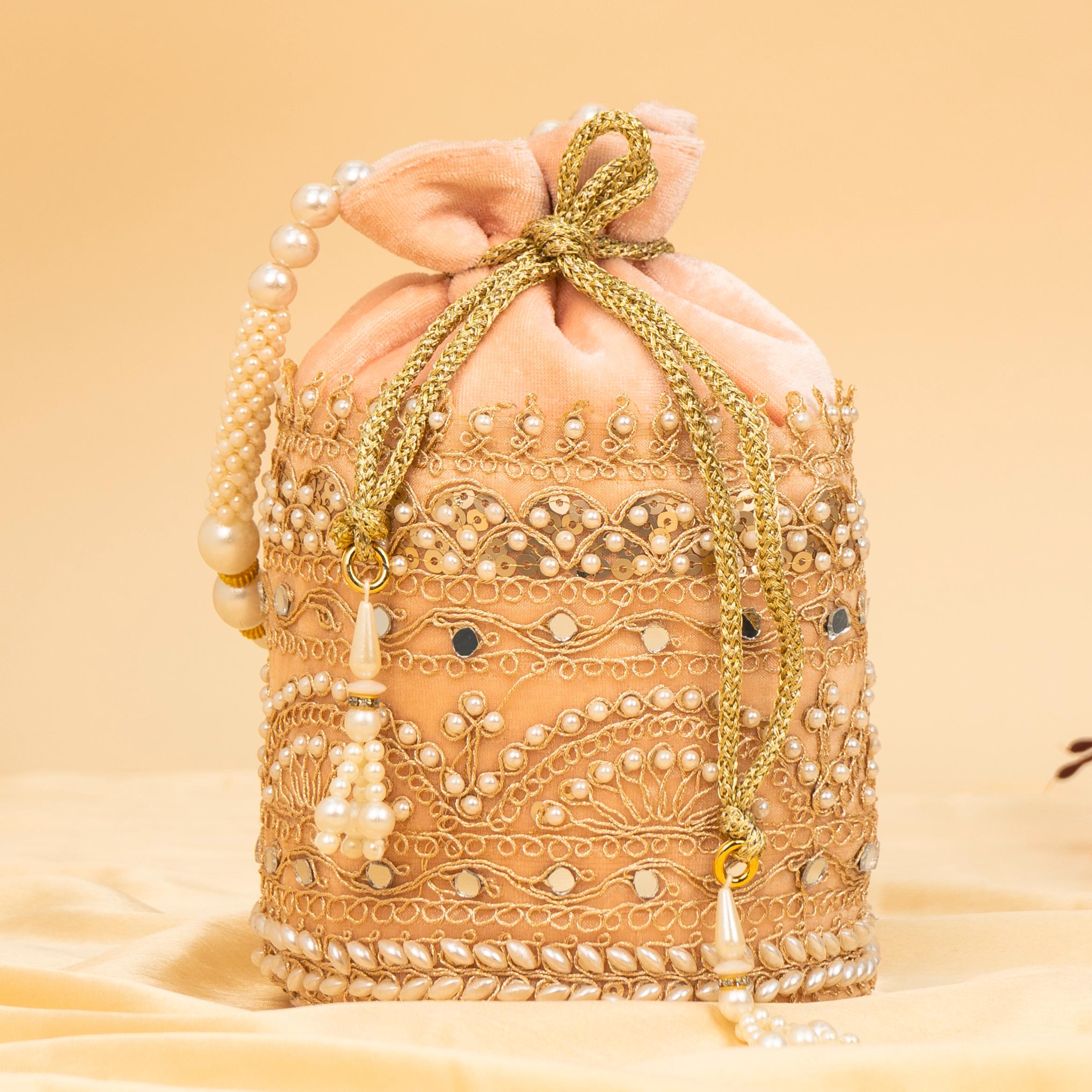 Zari Gold Velvet Potli