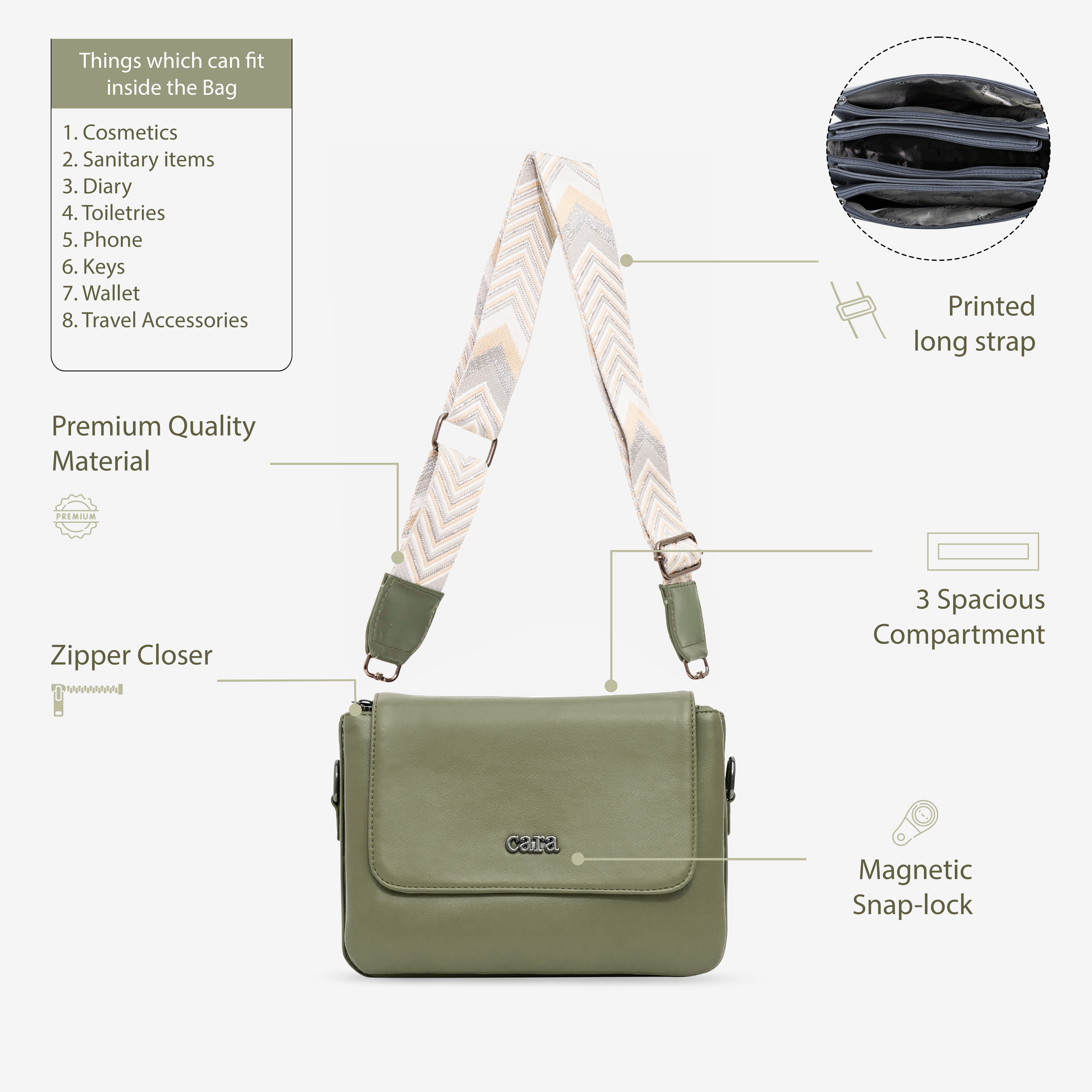 olive green Casual Catcher slingbag | cara