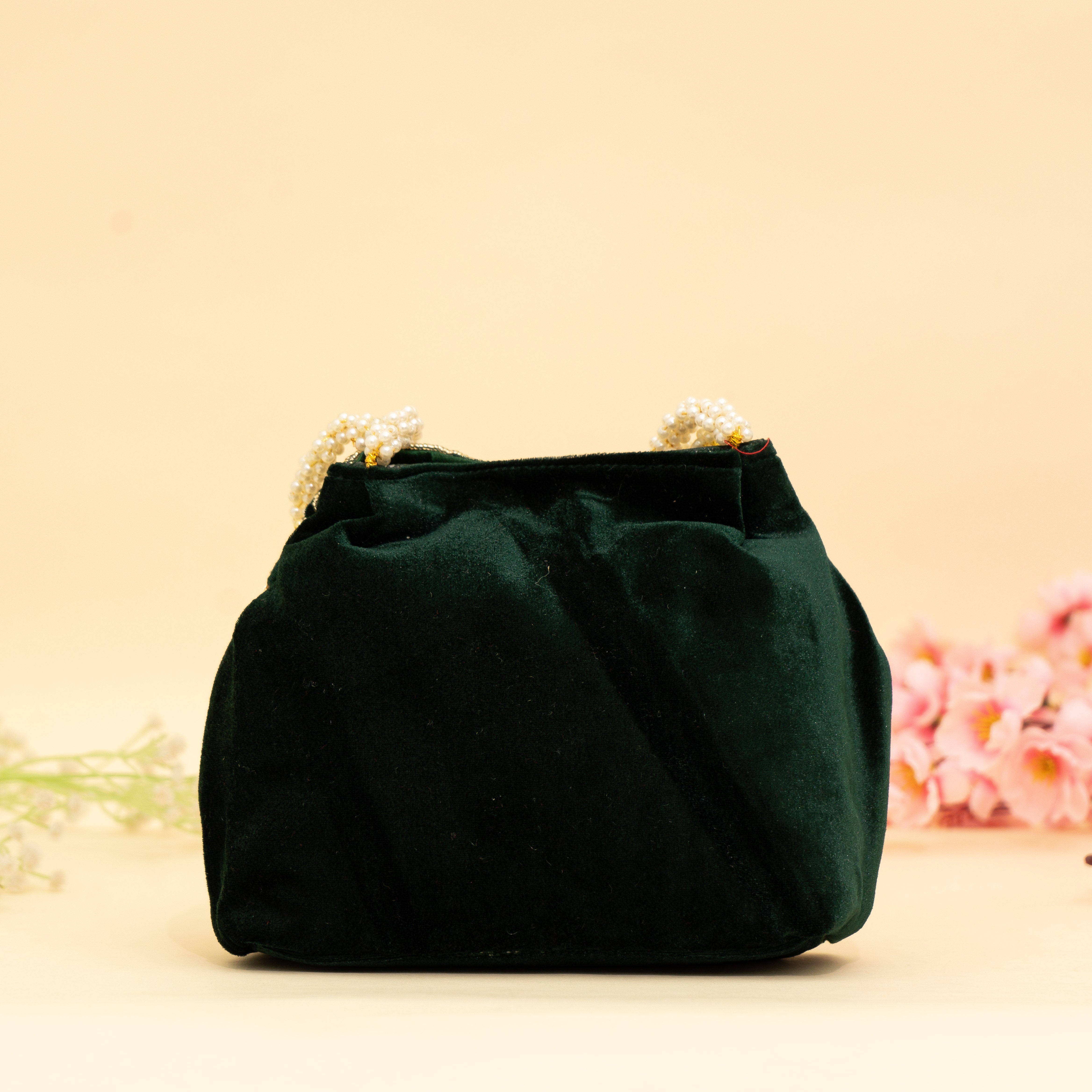 Green Bridal Pearlstone Velvet Potli
