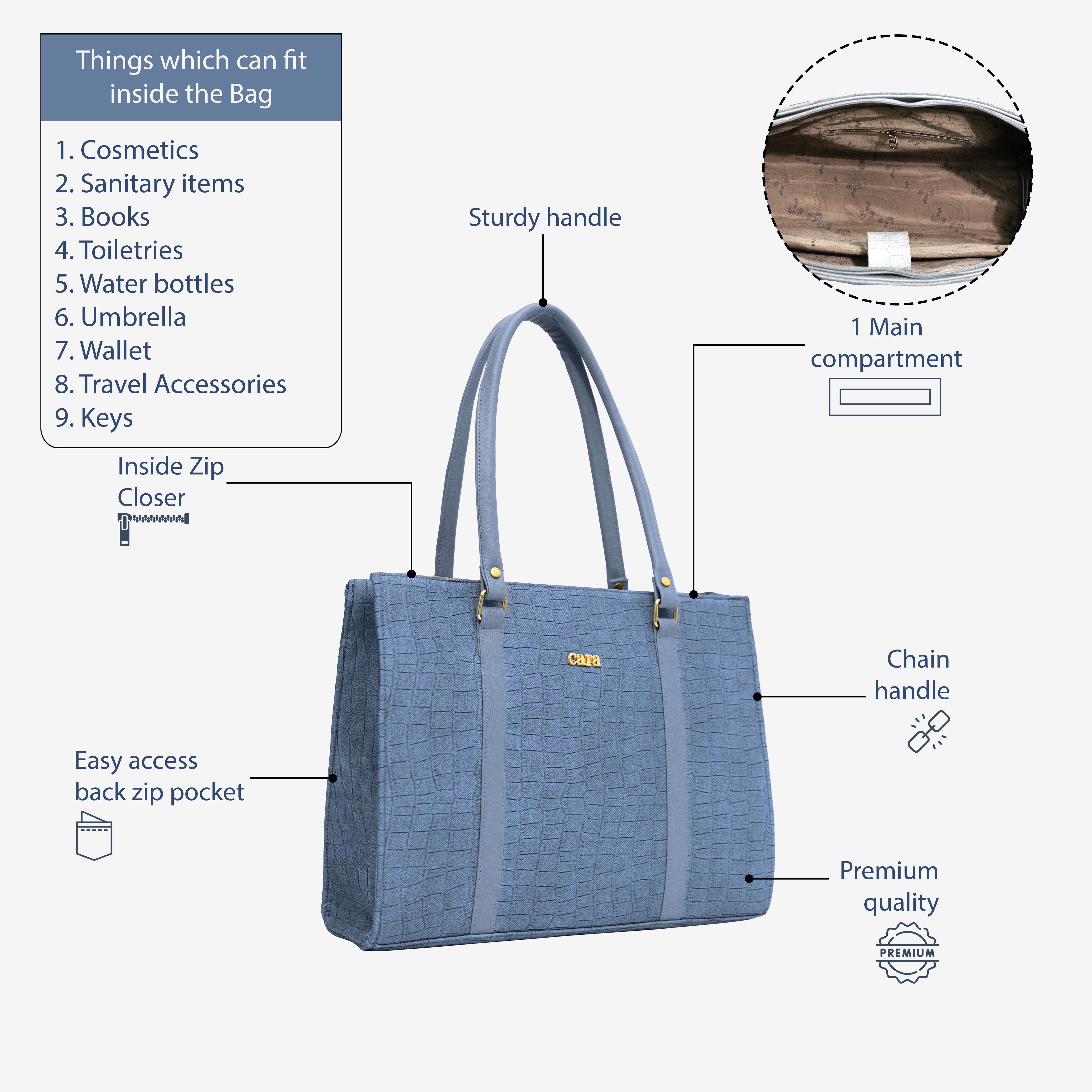 Blue Croc Textured Shoulder Bag | Cara